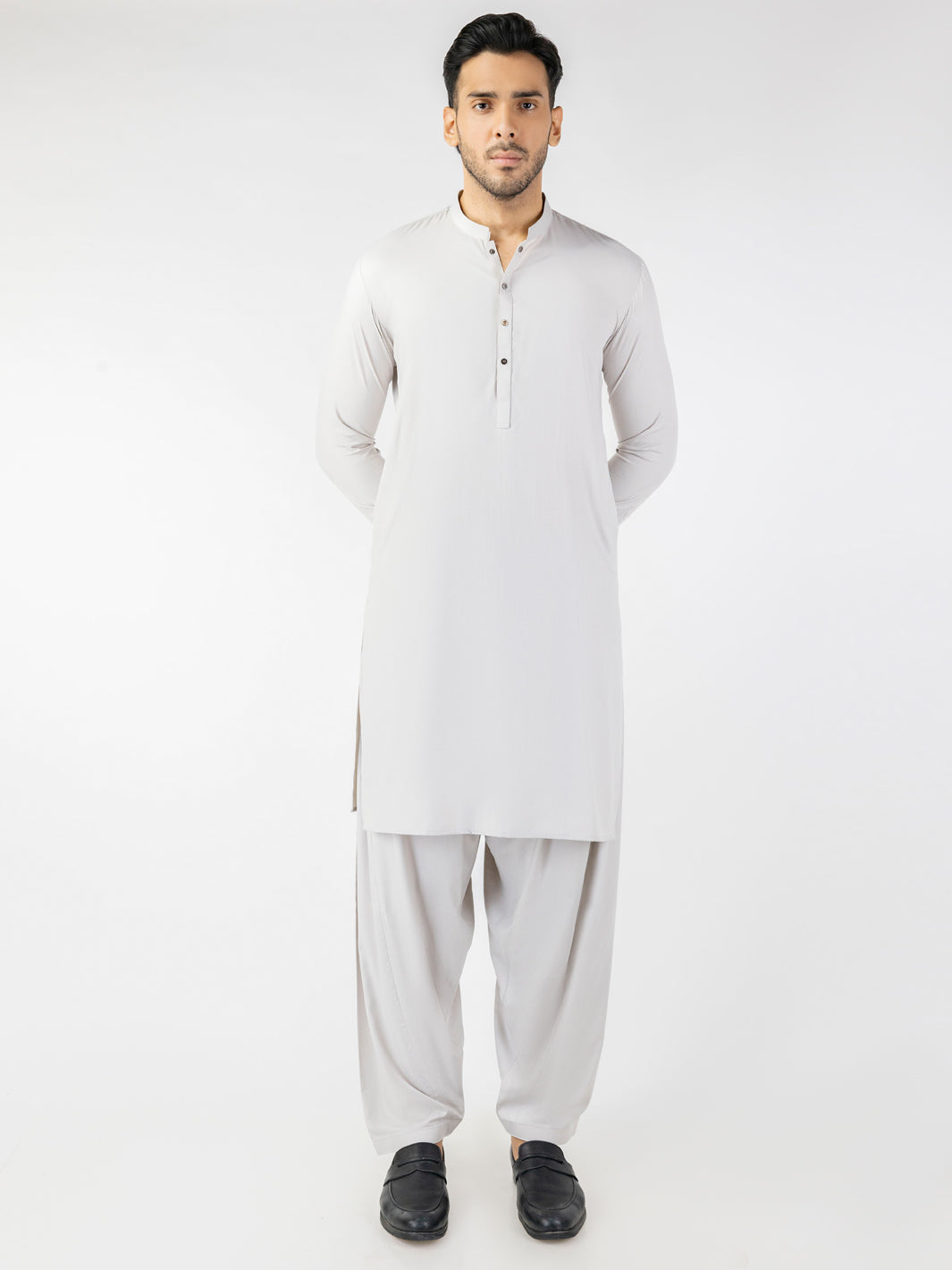 Light Grey Blended Fabric Shalwar Kameez (2-Piece) - Image 1