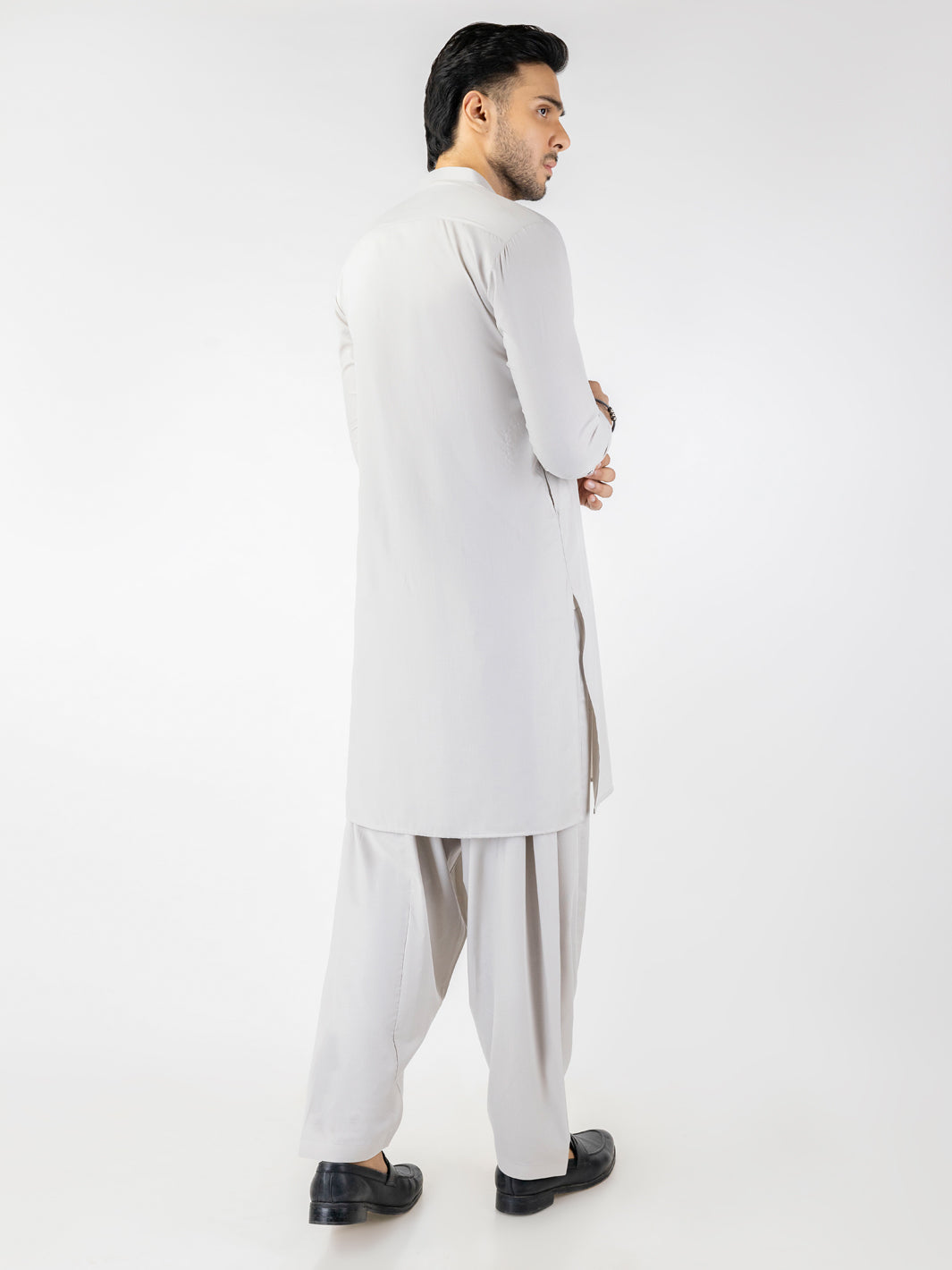 Light Grey Blended Fabric Shalwar Kameez (2-Piece) - Image 2