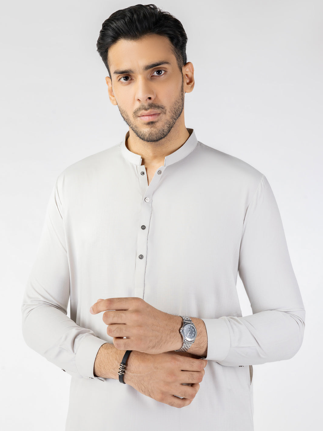 Light Grey Blended Fabric Shalwar Kameez (2-Piece) - Image 3