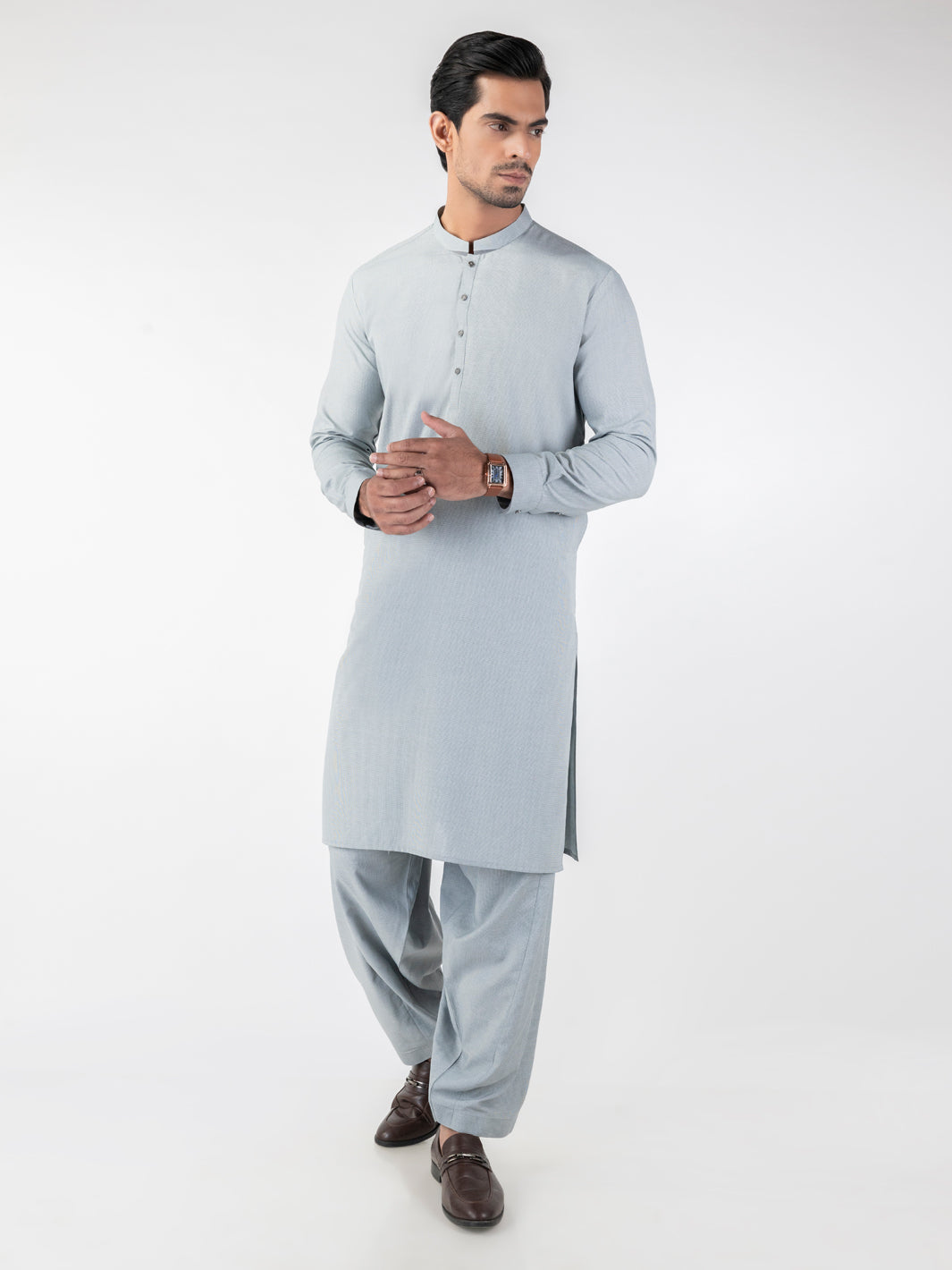 Light Grey Blended Fabric Shalwar Kameez (2-Piece) - Image 1