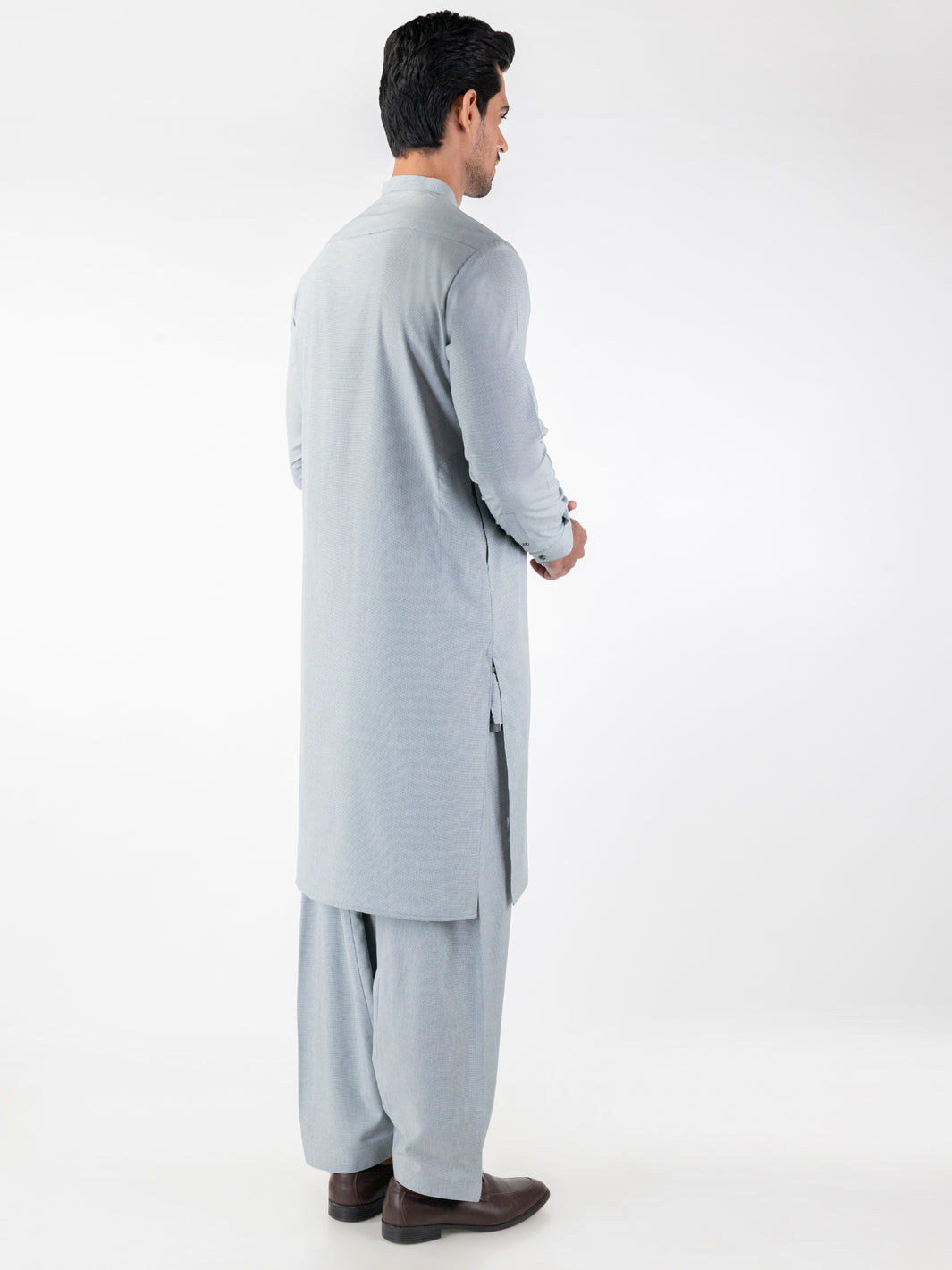 Light Grey Blended Fabric Shalwar Kameez (2-Piece) - Image 2