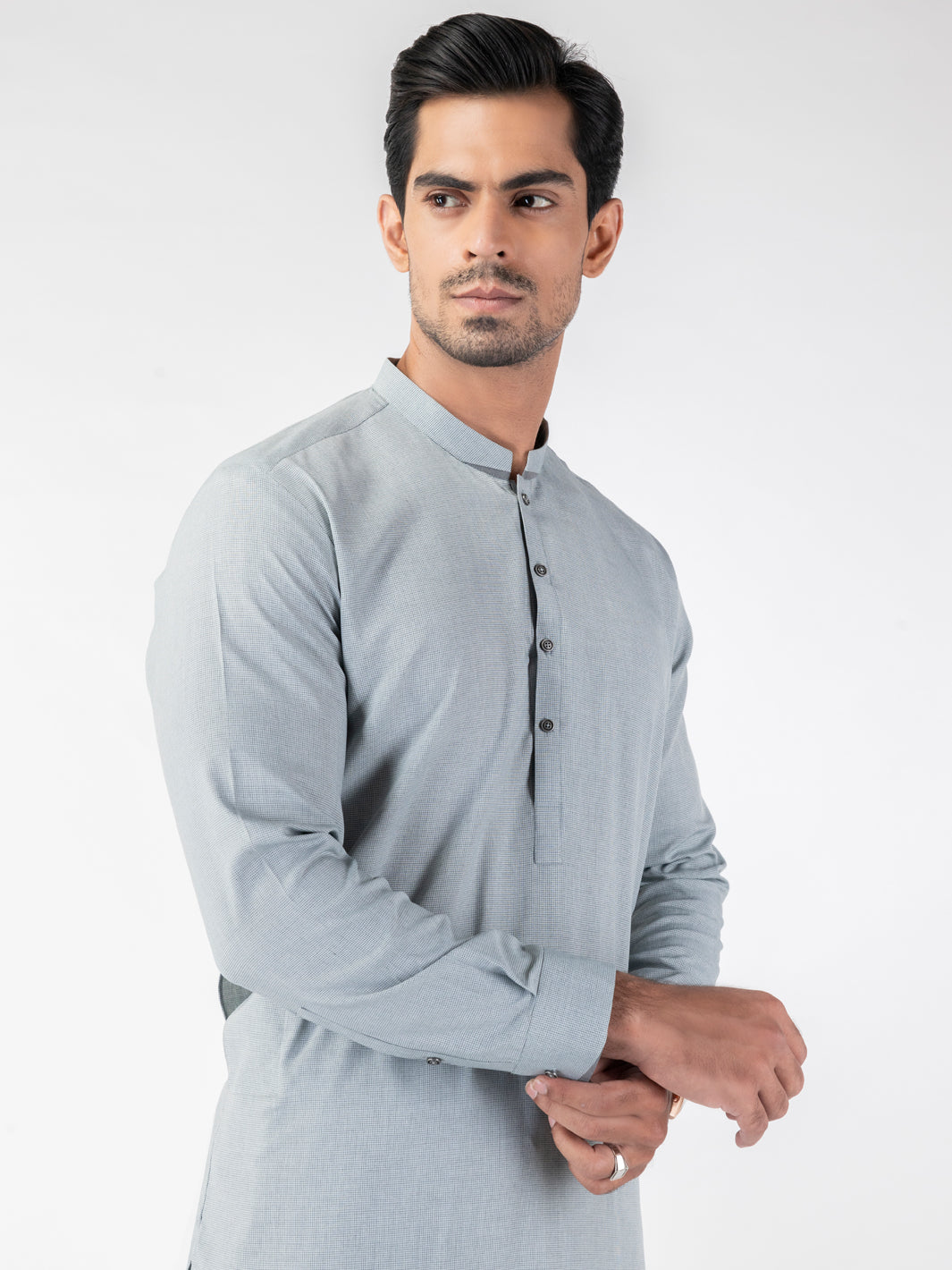 Light Grey Blended Fabric Shalwar Kameez (2-Piece) - Image 4