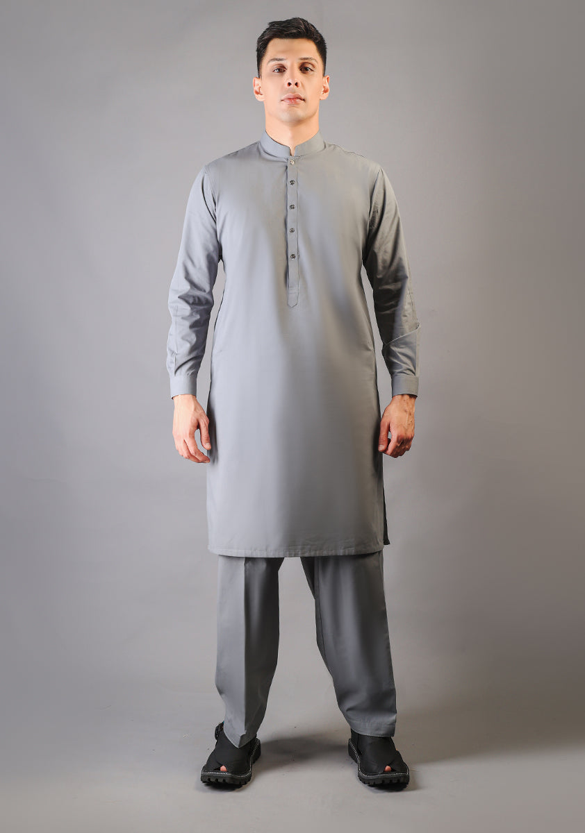 Neutral Grey Cotton Blend Shalwar Kameez (2-Piece) - Image 1