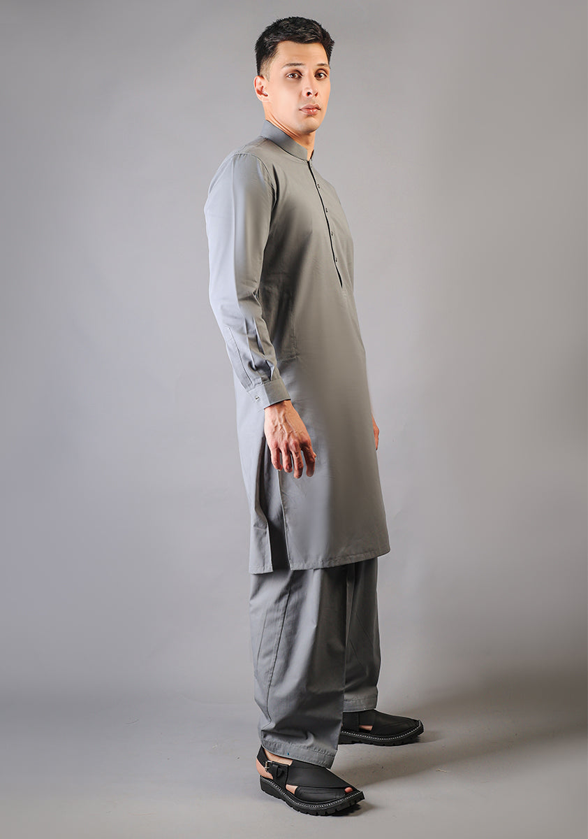Neutral Grey Cotton Blend Shalwar Kameez (2-Piece) - Image 2
