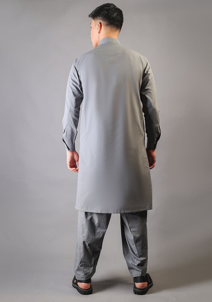 Neutral Grey Cotton Blend Shalwar Kameez (2-Piece) - Image 3