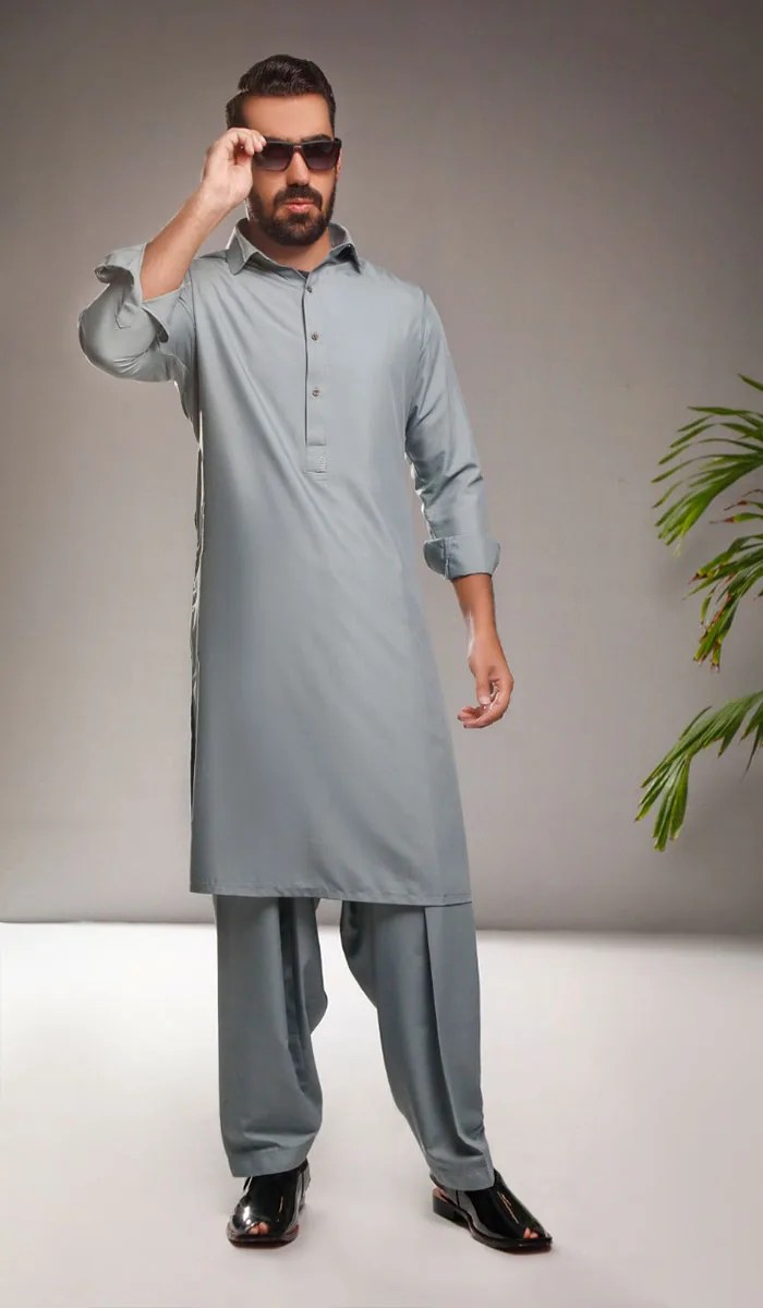 Pastel Grey Cotton Blend Shalwar Kameez (2-Piece) - Image 1
