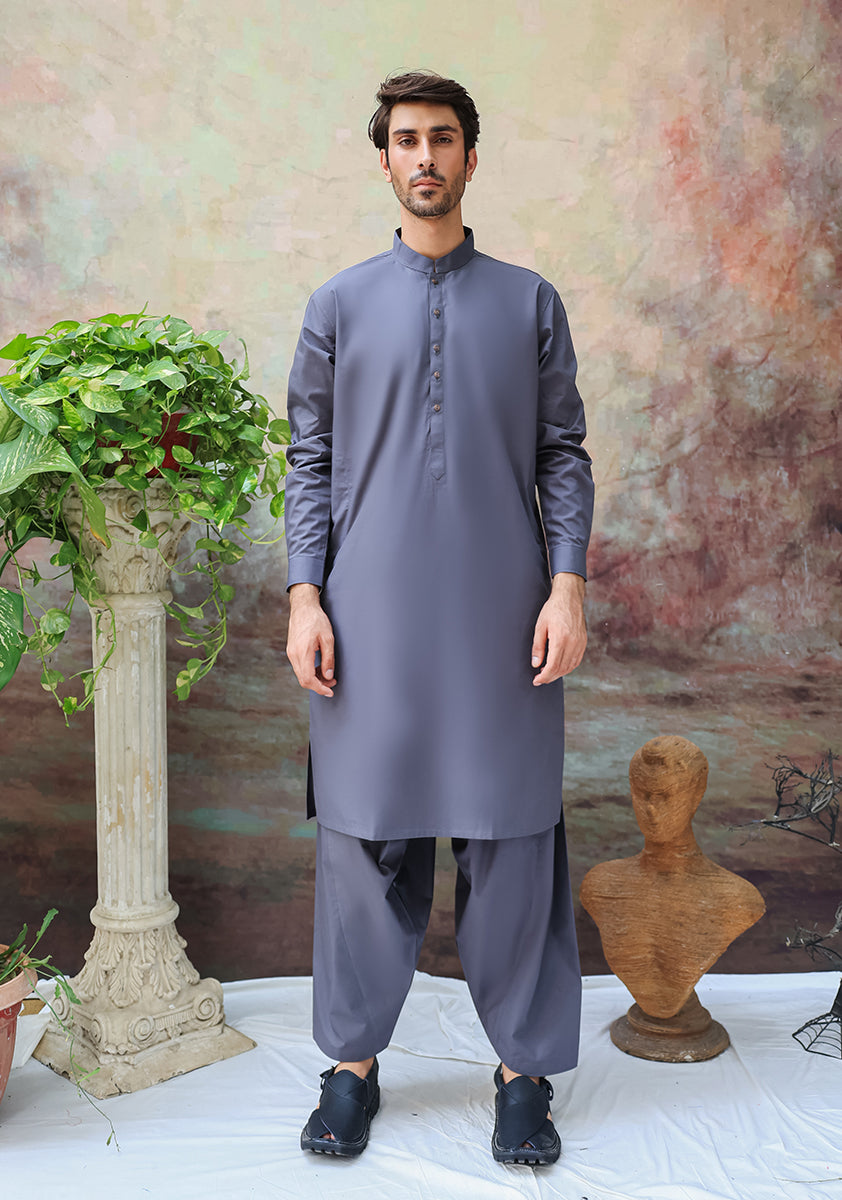 Steel Grey Cotton Shalwar Kameez (2-Piece) - Image 1