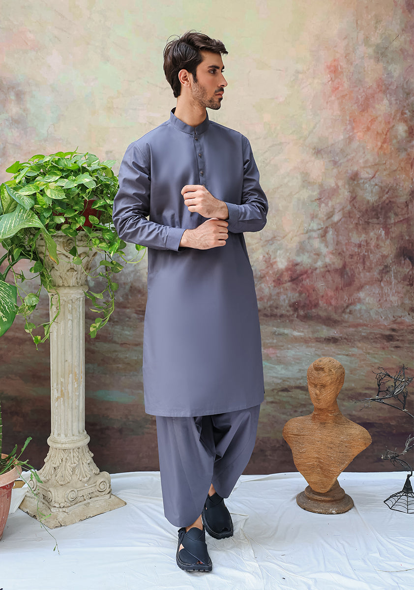 Steel Grey Cotton Shalwar Kameez (2-Piece) - Image 2