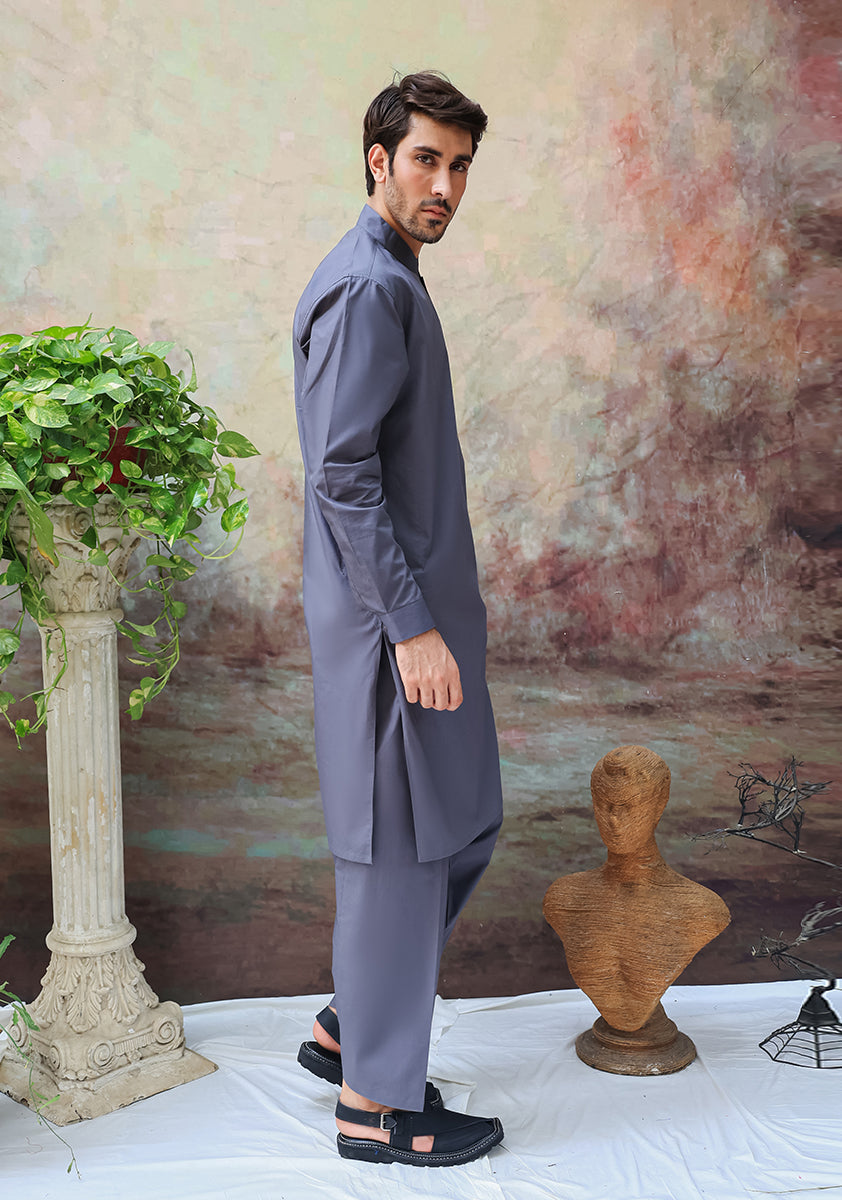 Steel Grey Cotton Shalwar Kameez (2-Piece) - Image 3