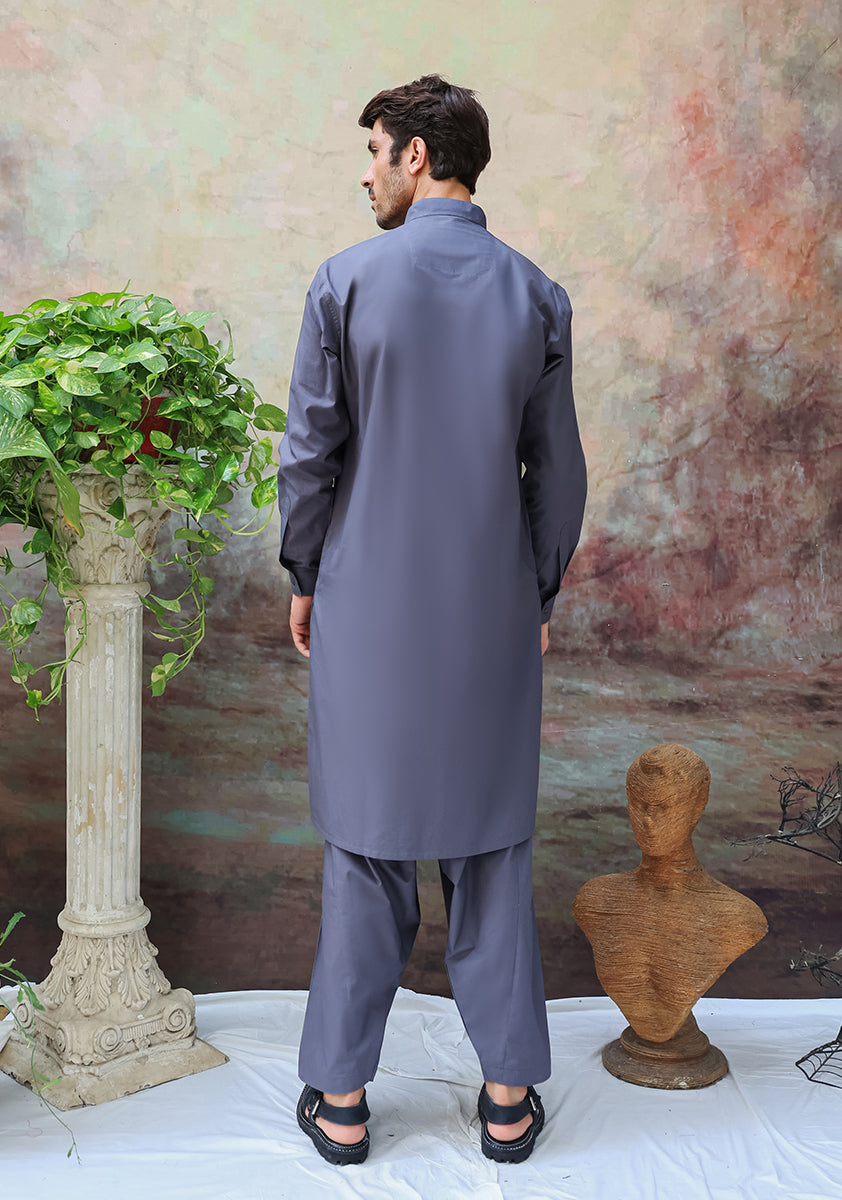 Steel Grey Cotton Shalwar Kameez (2-Piece) - Image 4
