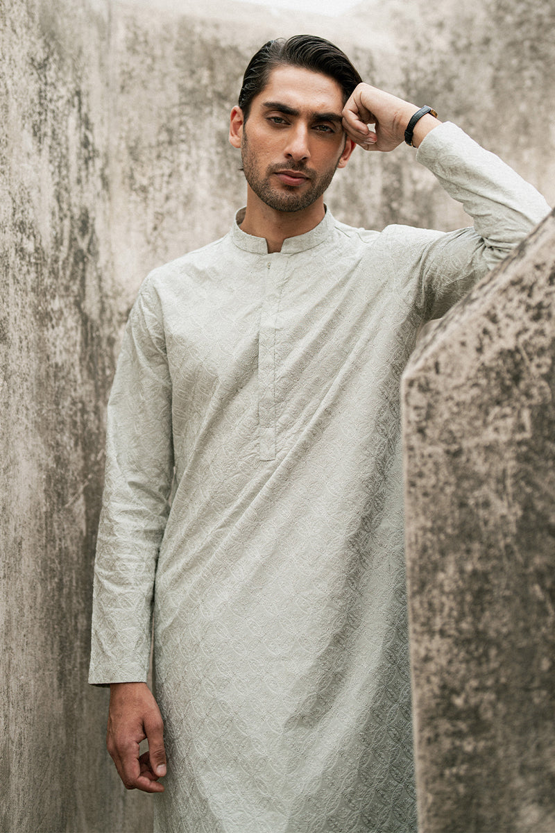Ice Grey Embroidered Cotton Kurta Shalwar (2-Piece) - Image 4