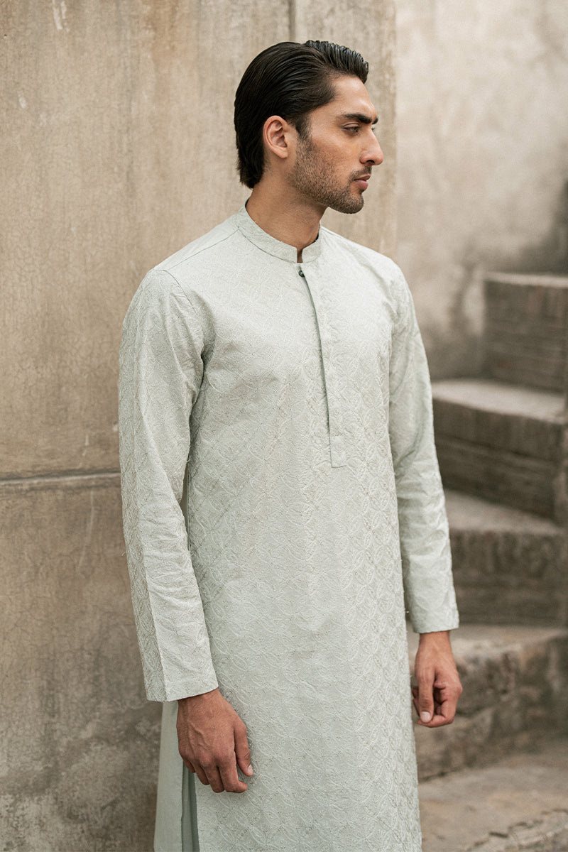 Ice Grey Embroidered Cotton Kurta Shalwar (2-Piece) - Image 6