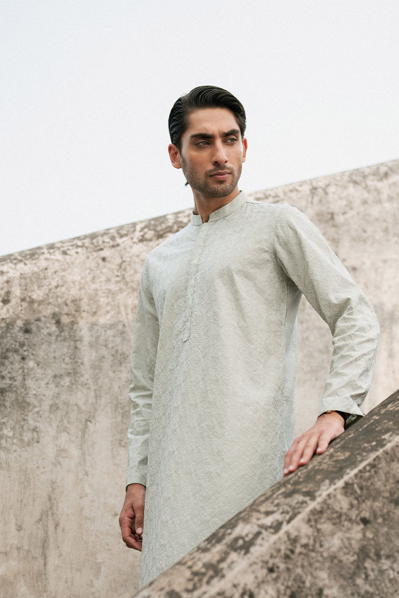 Ice Grey Embroidered Cotton Kurta Shalwar (2-Piece) - Image 9