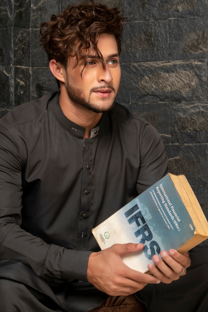 Charcoal Grey Plain Cotton-Polyester Shalwar Kameez (2-Piece) - Image 2