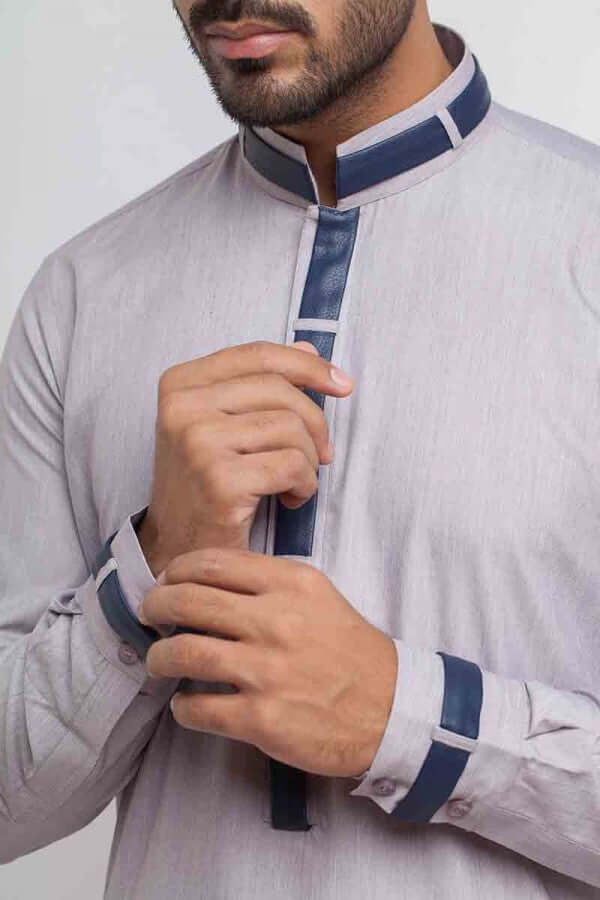 Taupe Grey Cotton Shalwar Kameez (2-Piece) - Image 3