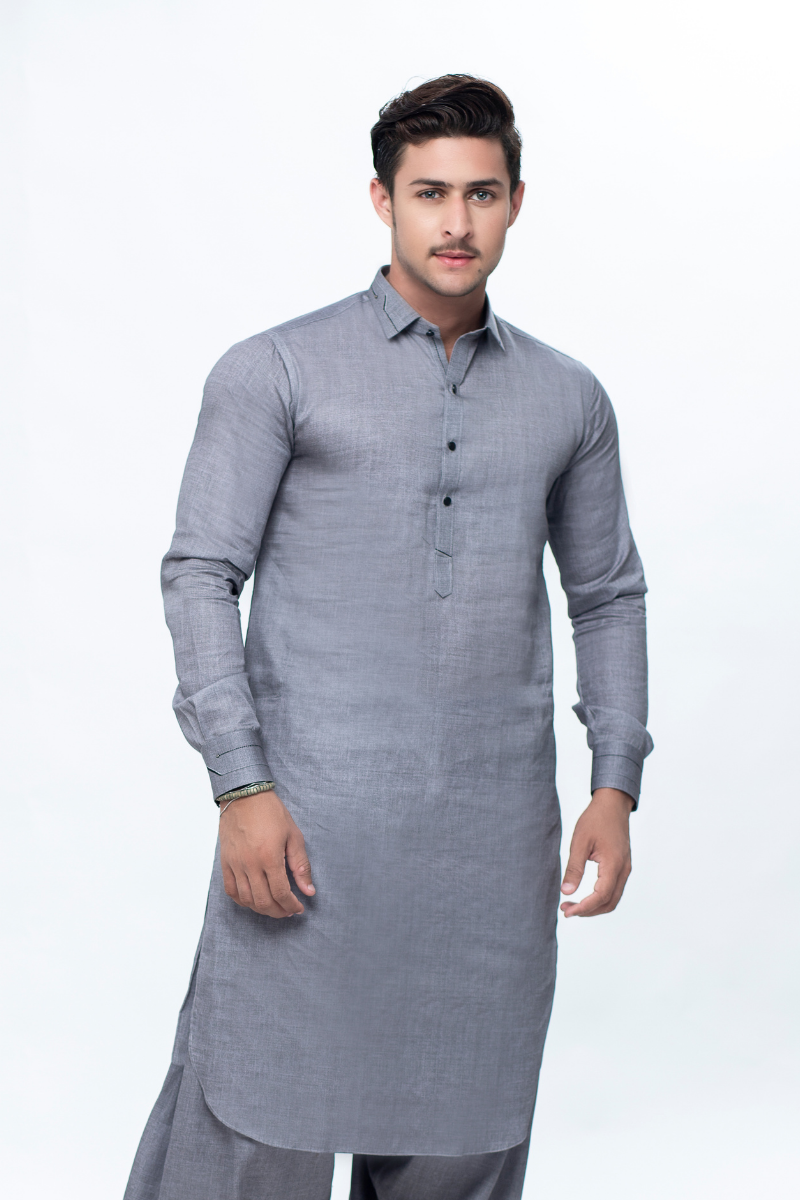 Grey Cotton Shalwar Kameez (2-Piece) - Image 2