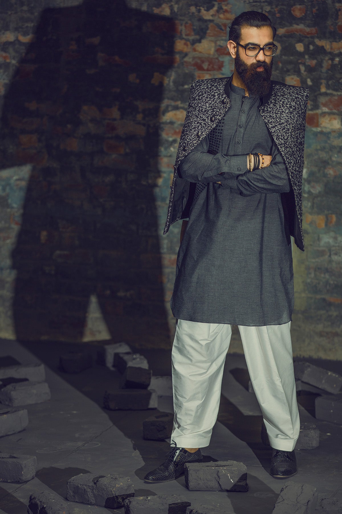 Charcoal Grey Cotton Kurta Shalwar (2-Piece) - Image 1