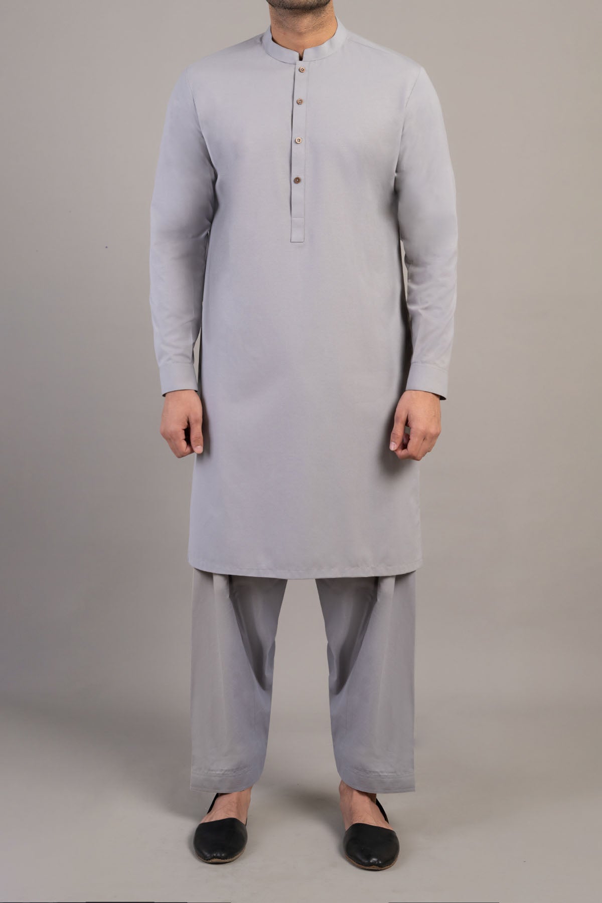 Light Grey Crystal Karandi Shalwar Kameez (2-Piece) - Image 3