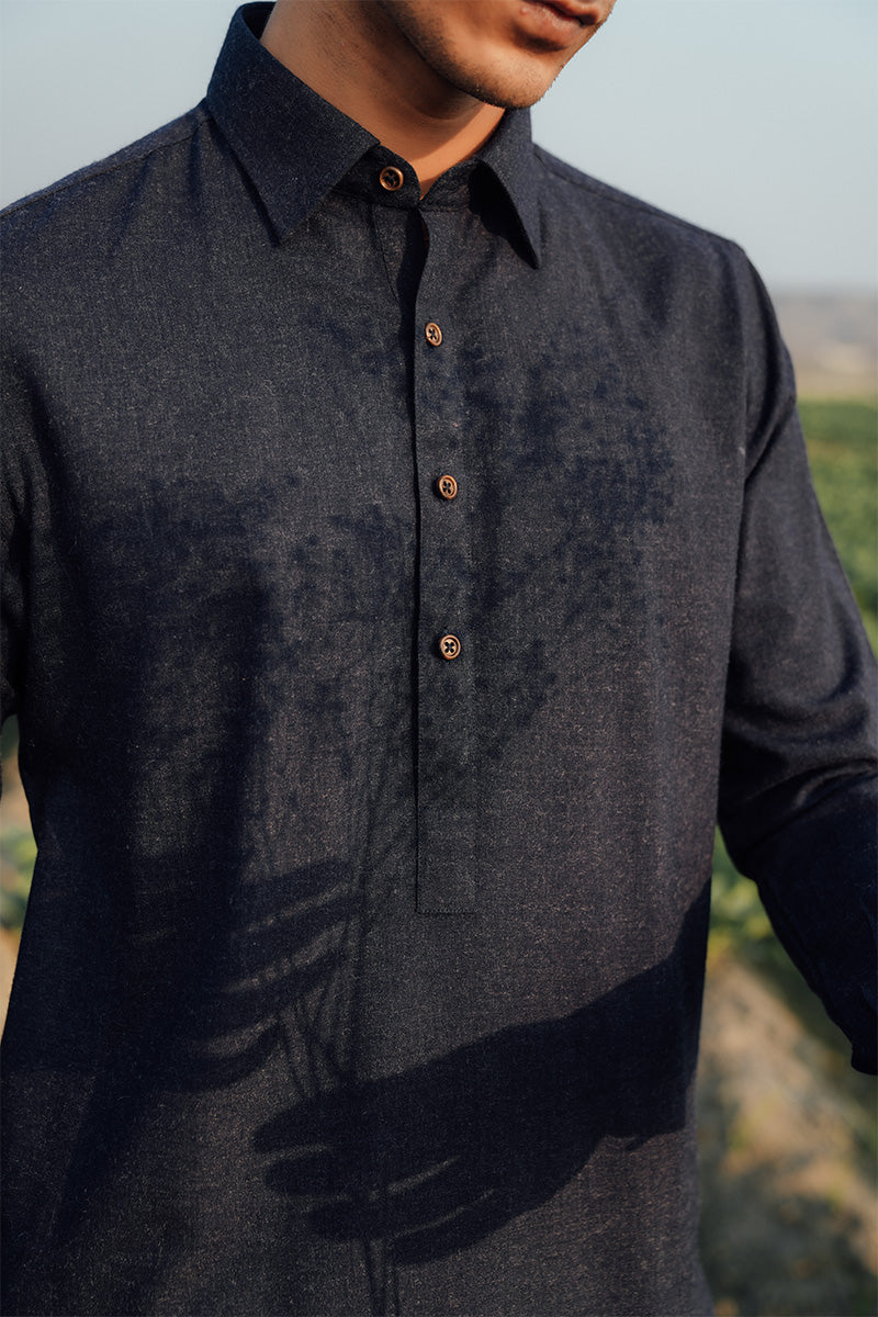 Dark Grey Pure Khaddar Shalwar Kameez (2-Piece) - Image 2