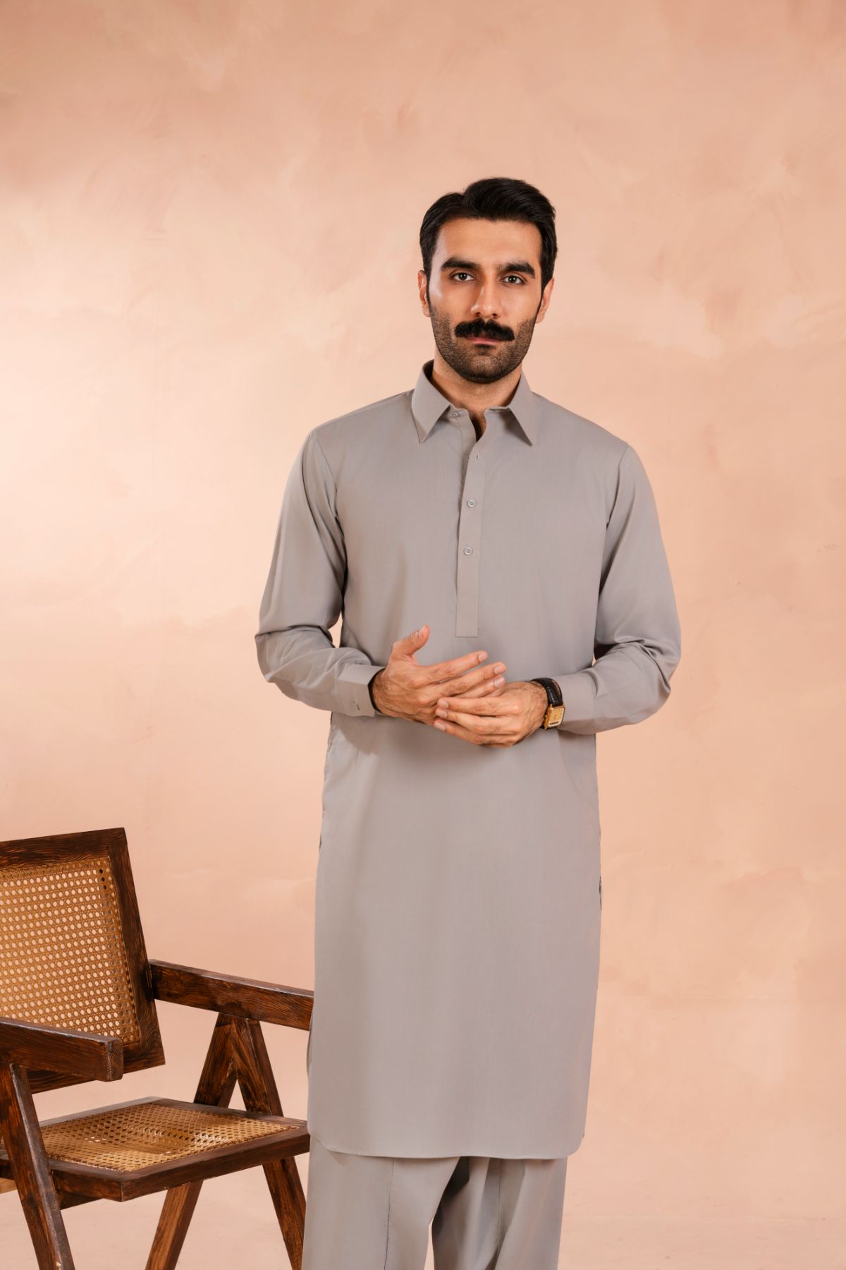 Steel Grey Blended Shalwar Kameez (2-Piece) - Image 1