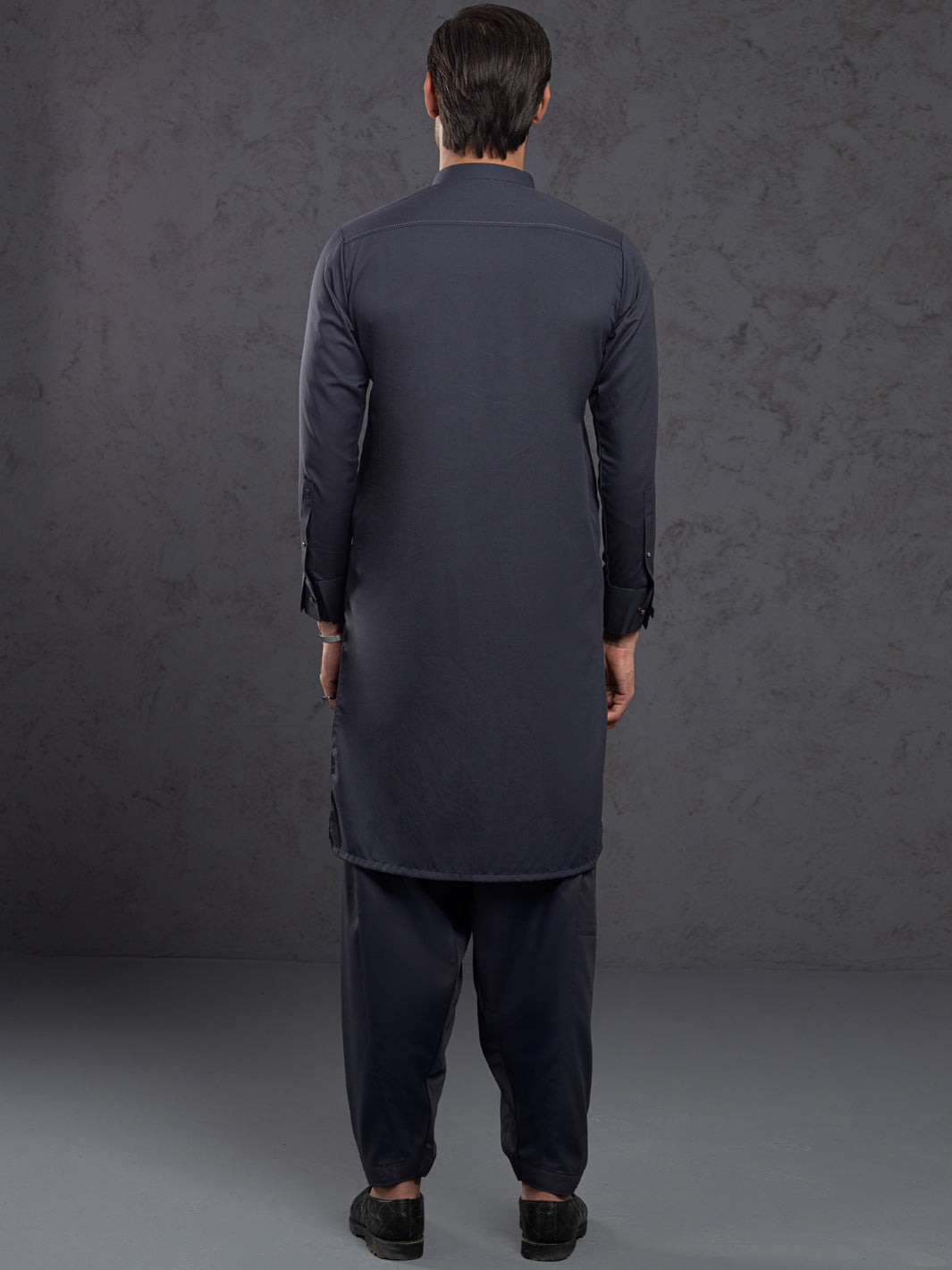 Grey Embroidered Polyester-Viscose Shalwar Kameez (2-Piece) - Image 3