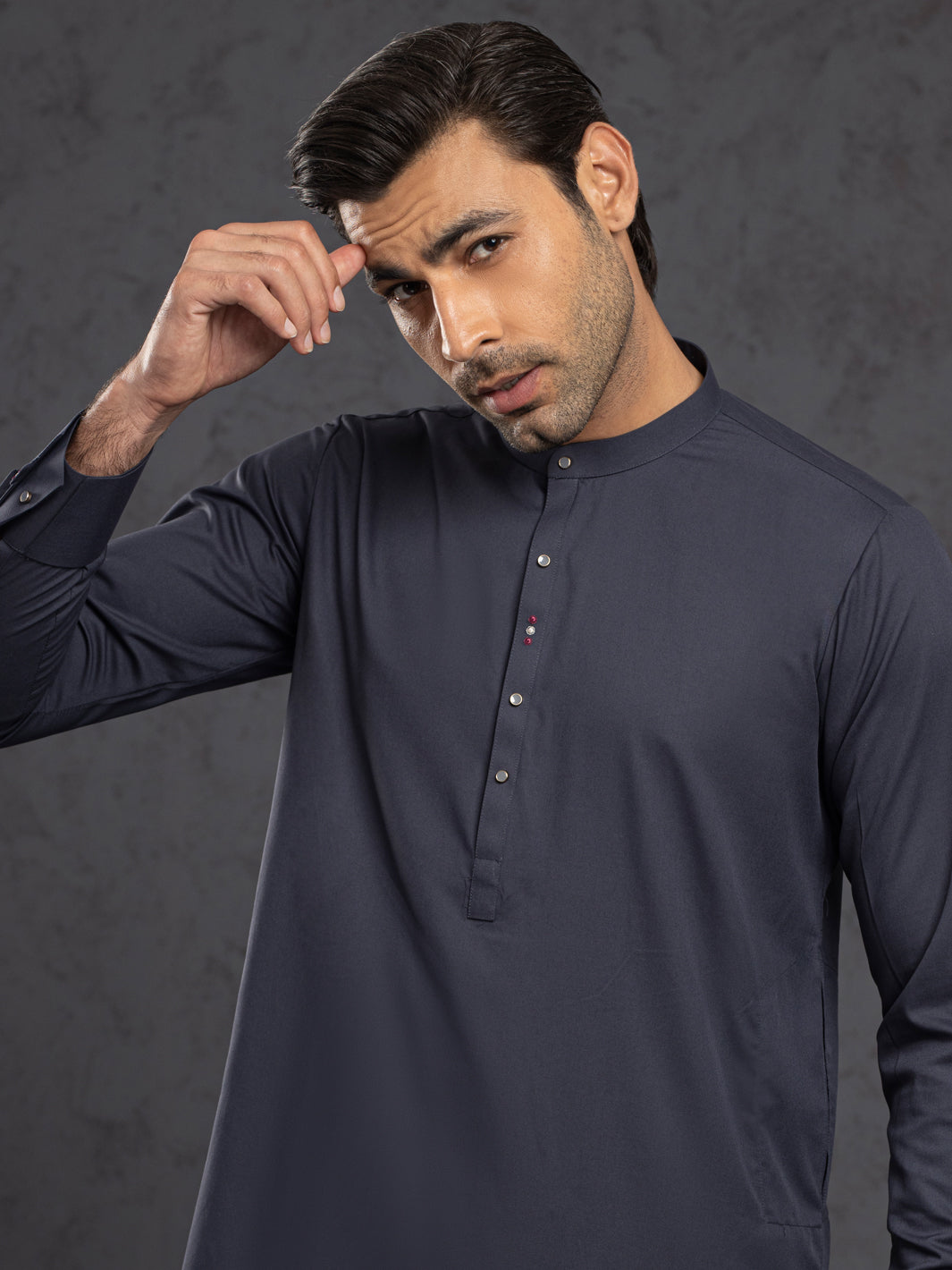 Grey Embroidered Polyester-Viscose Shalwar Kameez (2-Piece) - Image 4