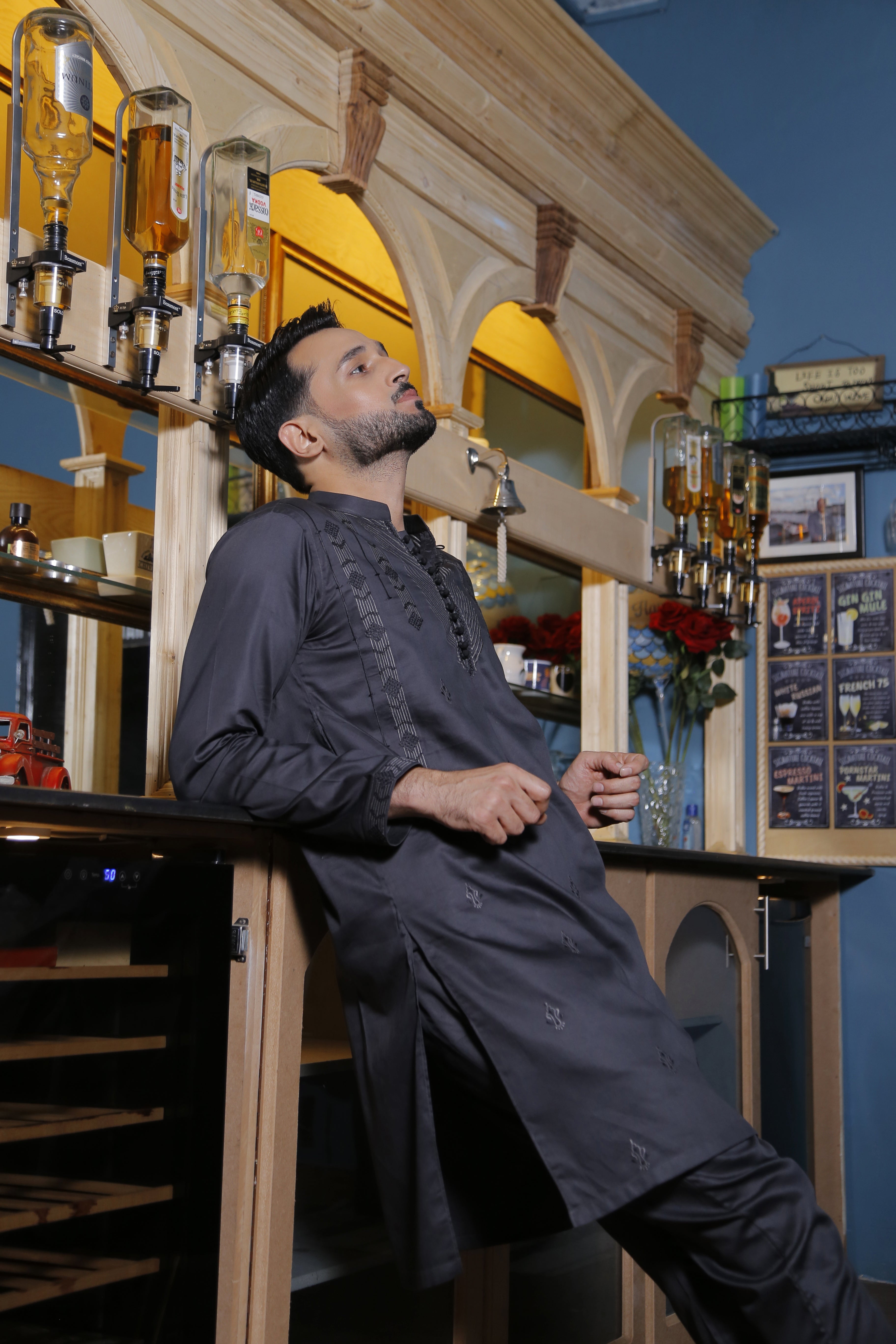 Grey Embroidered Synthetic-Silk Shalwar Kameez (2-Piece) - Image 4