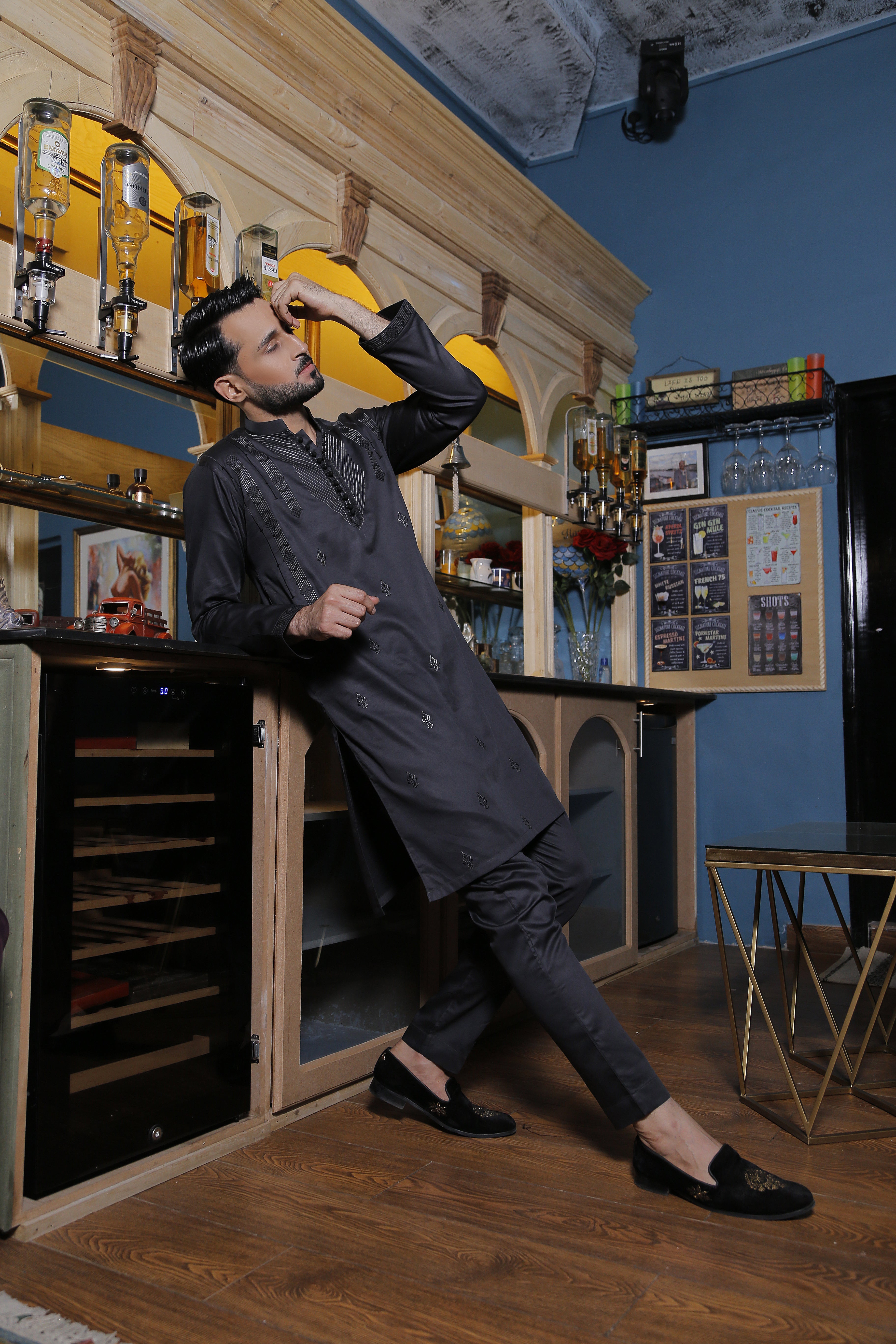 Grey Embroidered Synthetic-Silk Shalwar Kameez (2-Piece) - Image 5