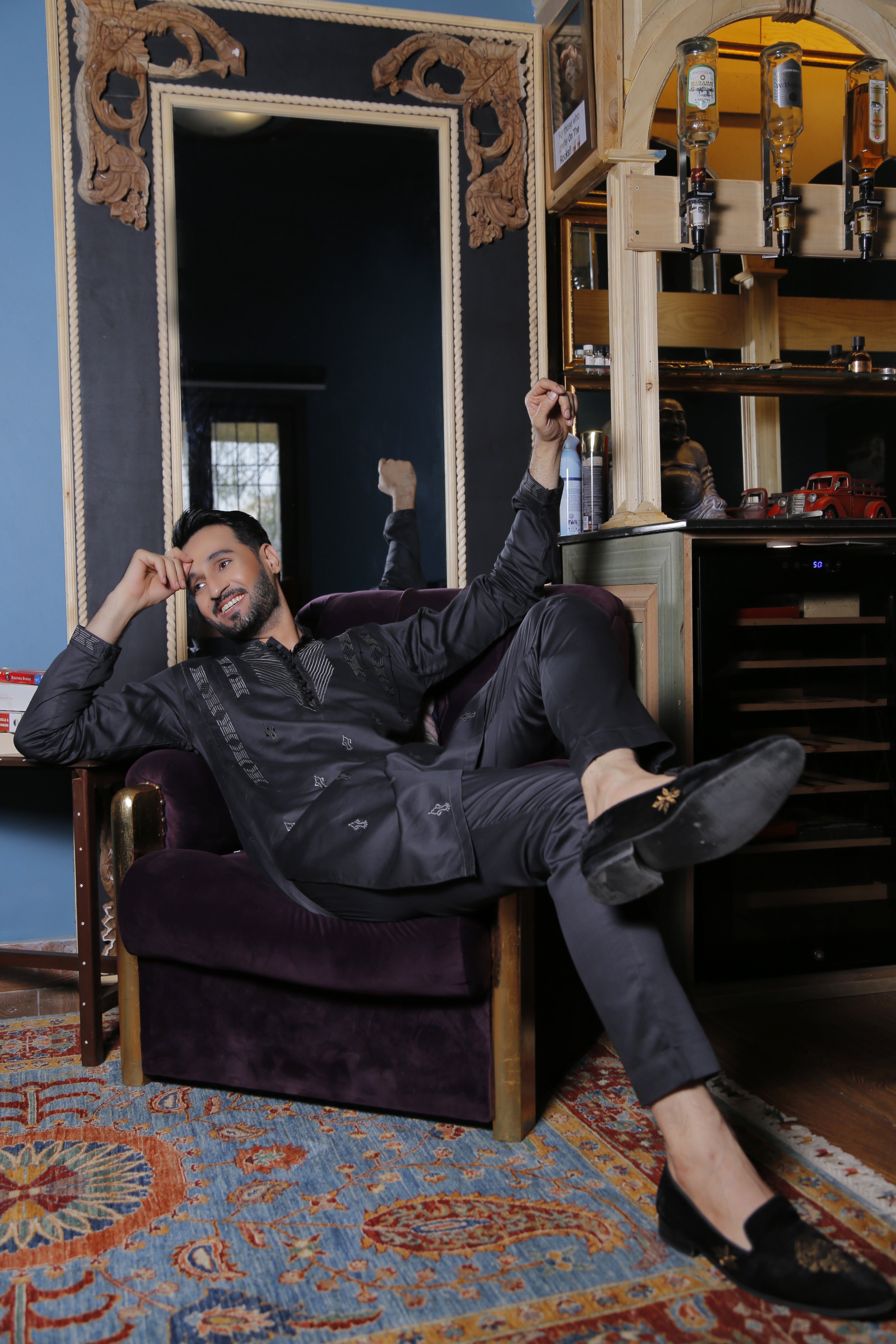 Grey Embroidered Synthetic-Silk Shalwar Kameez (2-Piece) - Image 6