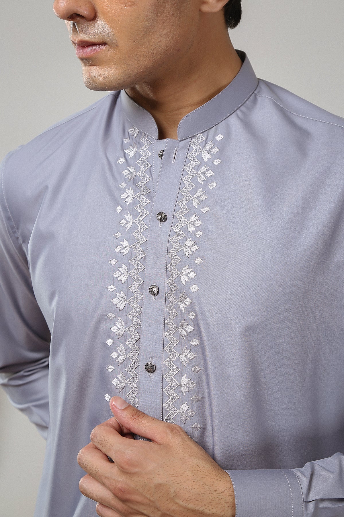 Grey Embroidered Toyobo Shalwar Kameez (2-Piece) - Image 2