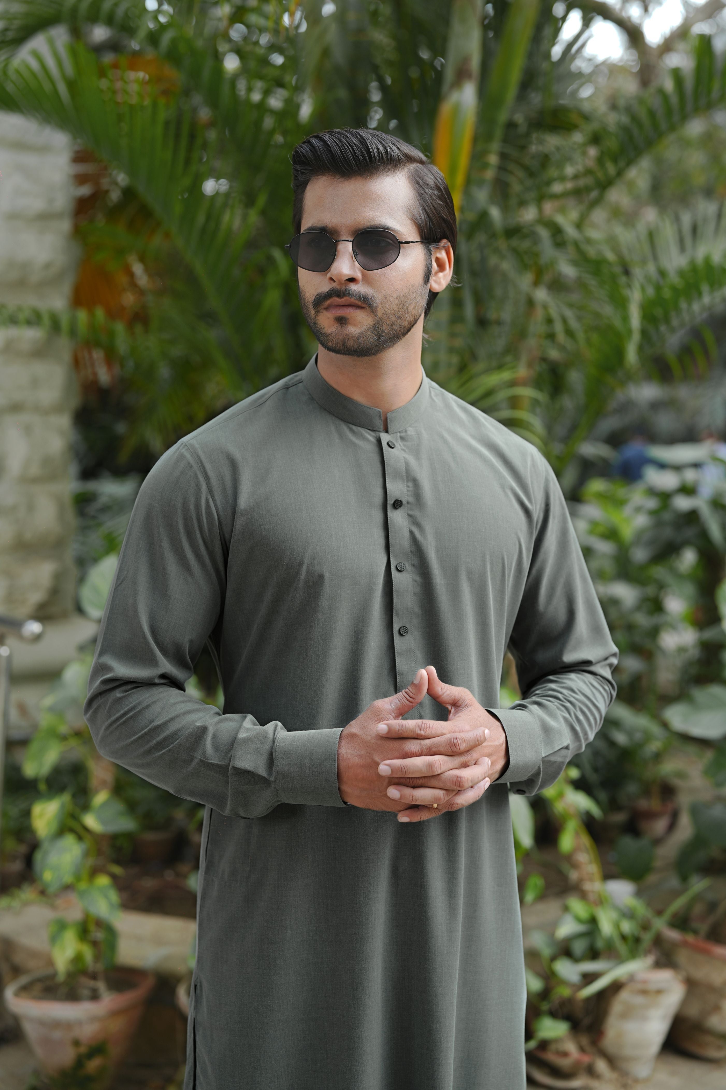 Grey Wash & Wear Blended Shalwar Kameez (2-Piece) - Image 2