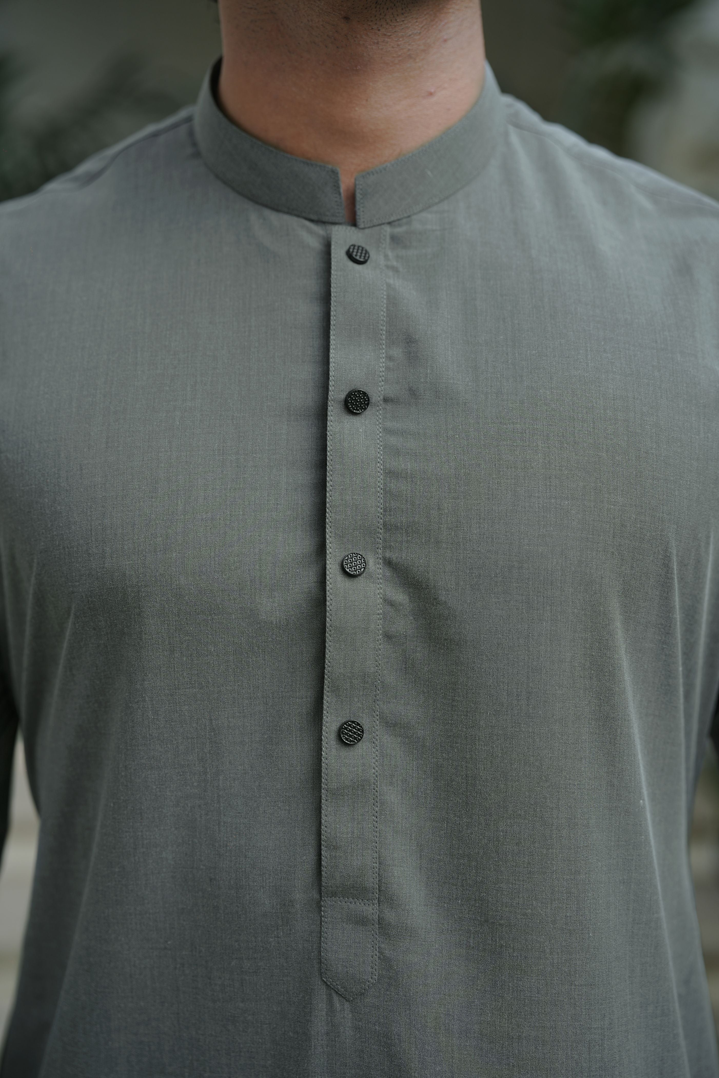 Grey Wash & Wear Blended Shalwar Kameez (2-Piece) - Image 3