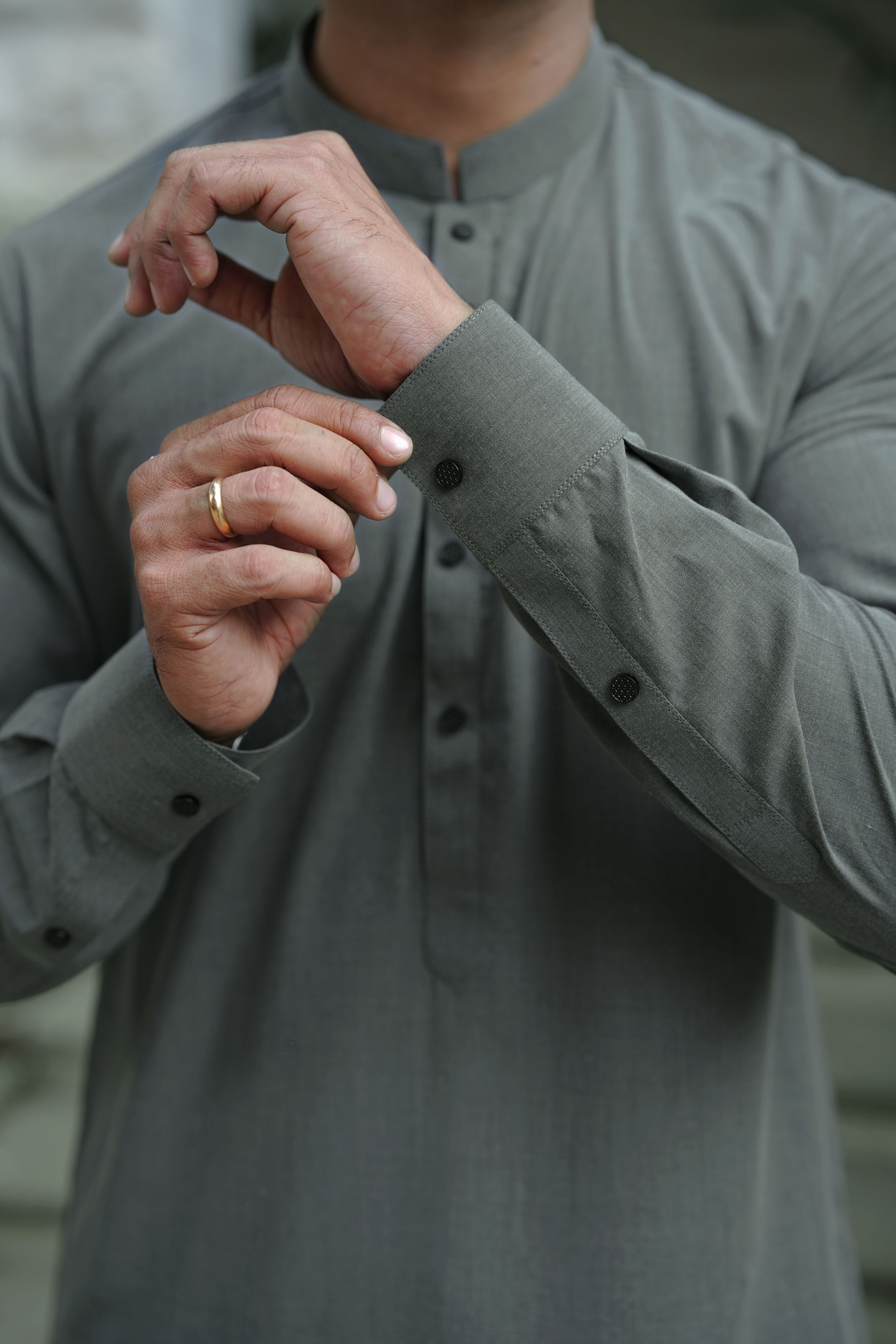 Grey Wash & Wear Blended Shalwar Kameez (2-Piece) - Image 4