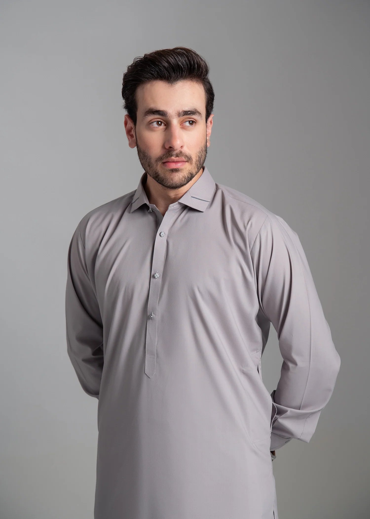 Light Grey Wash & Wear Shalwar Kameez (2-Piece) - Image 2