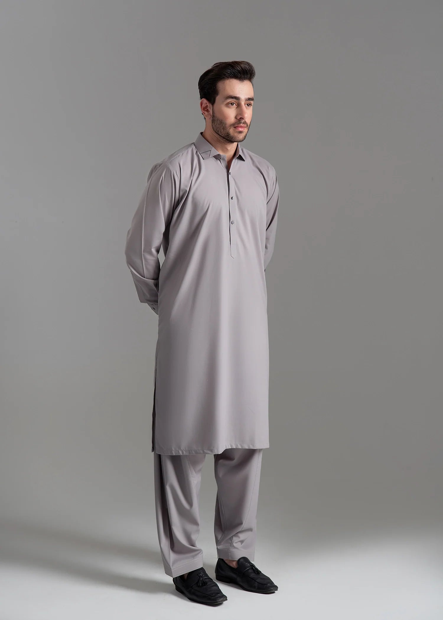 Light Grey Wash & Wear Shalwar Kameez (2-Piece) - Image 3