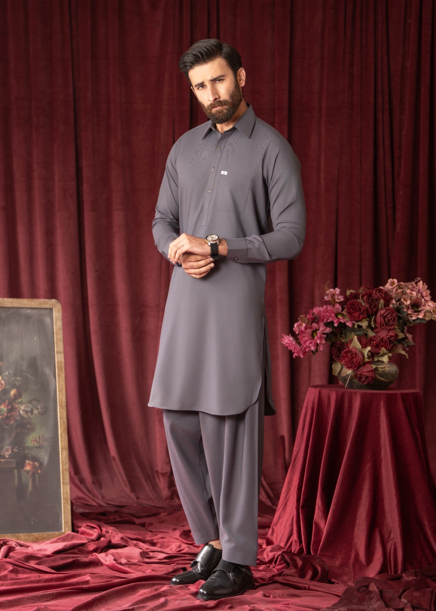 Grey Wash & Wear Shalwar Kameez (2-Piece) - Image 2