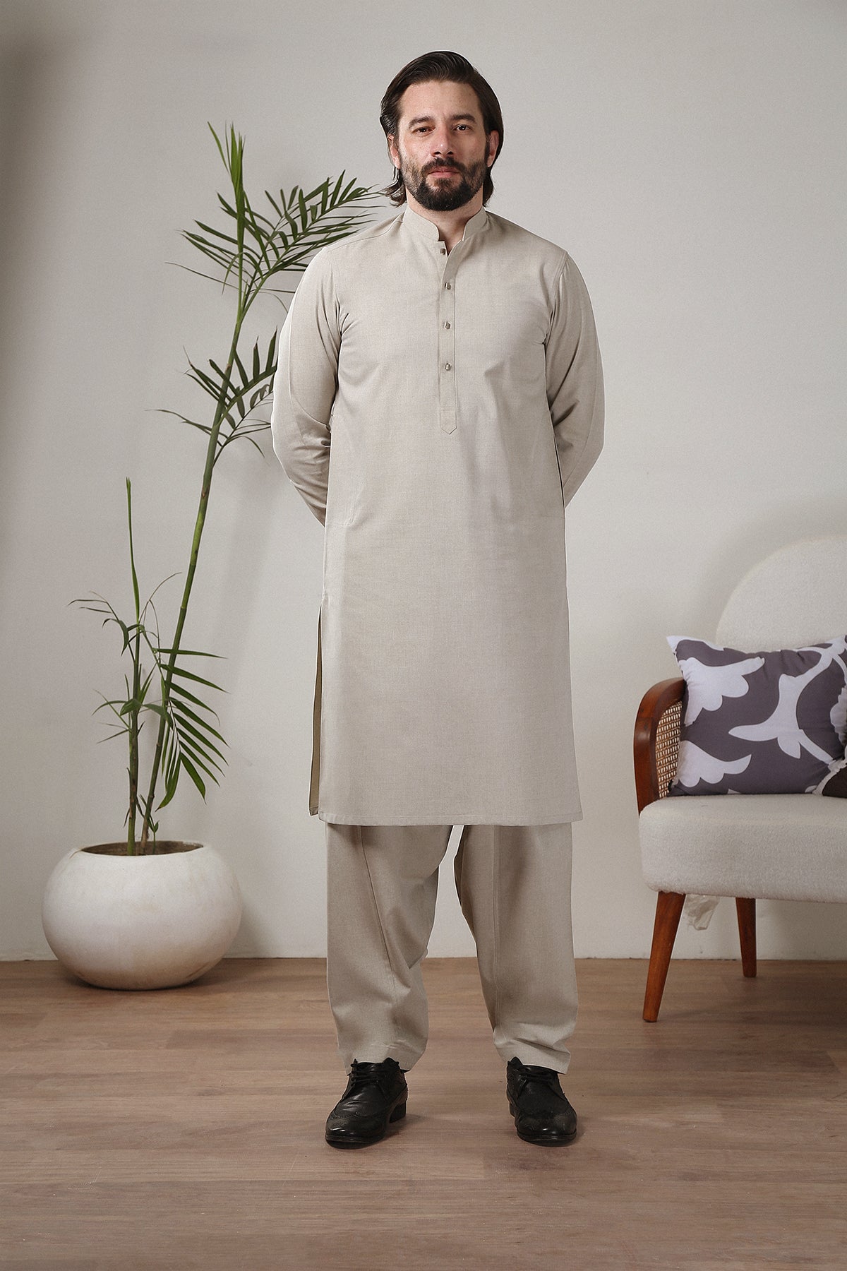Grey Wash and Wear Kameez Shalwar (2-Piece) - Image 1