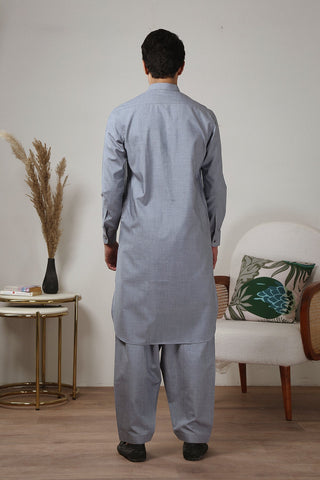 Grey Wash-and-Wear Shalwar Kameez (2-Piece) - Image 2