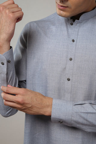 Grey Wash-and-Wear Shalwar Kameez (2-Piece) - Image 7