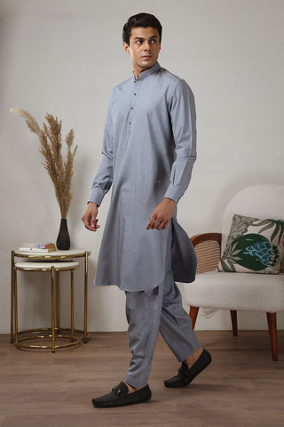Grey Wash-and-Wear Shalwar Kameez (2-Piece) - Image 8