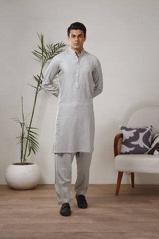 Light Grey Wash & Wear Shalwar Kameez (2-Piece) - Image 2