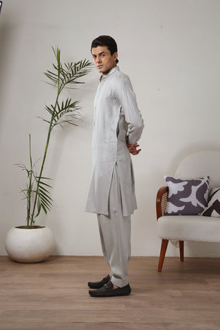 Light Grey Wash & Wear Shalwar Kameez (2-Piece) - Image 4