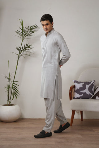 Light Grey Wash & Wear Shalwar Kameez (2-Piece) - Image 5