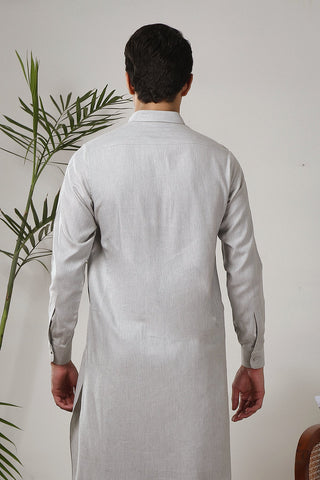 Light Grey Wash & Wear Shalwar Kameez (2-Piece) - Image 6