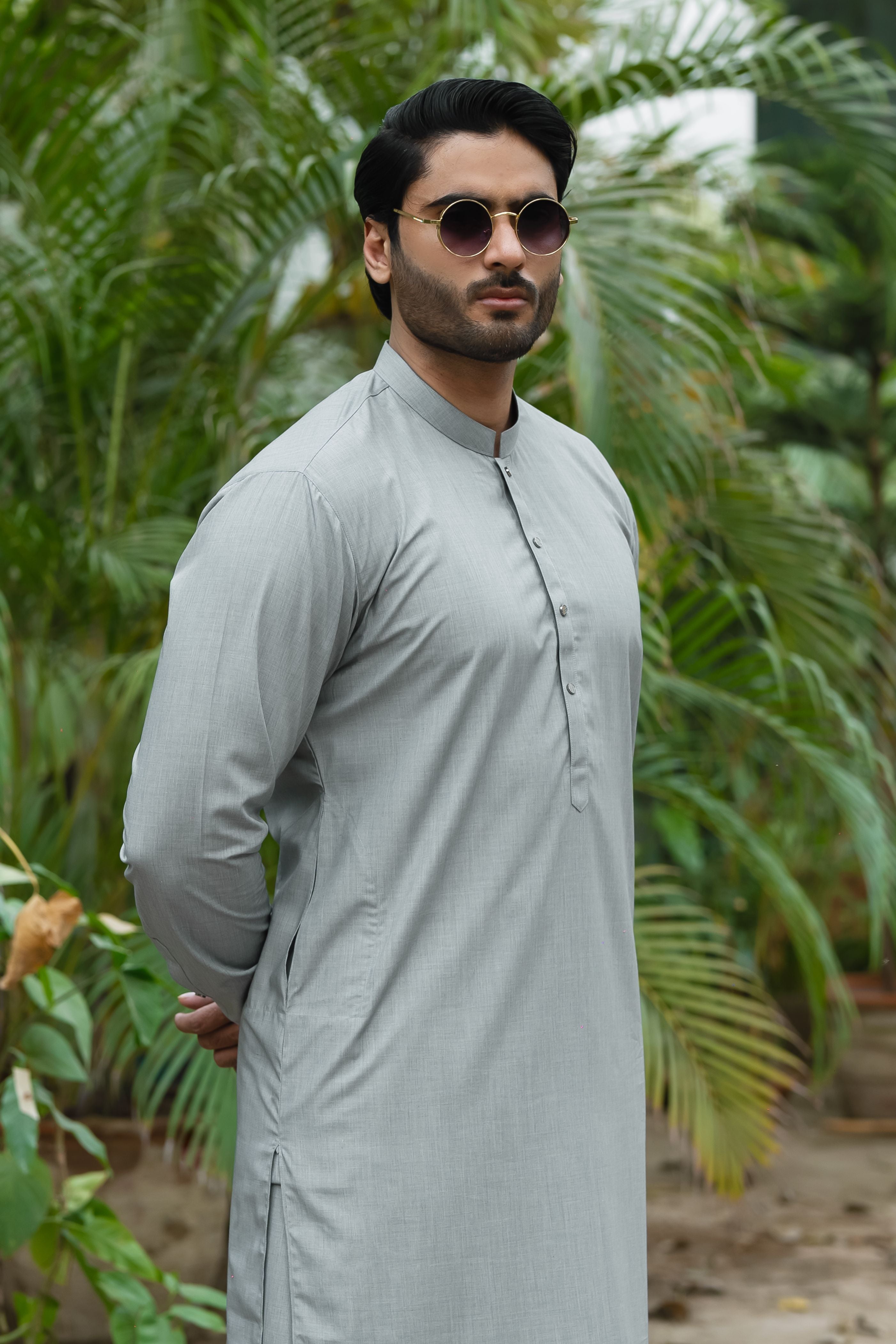 Silver Grey Wash & Wear Shalwar Kameez (2-Piece) - Image 2