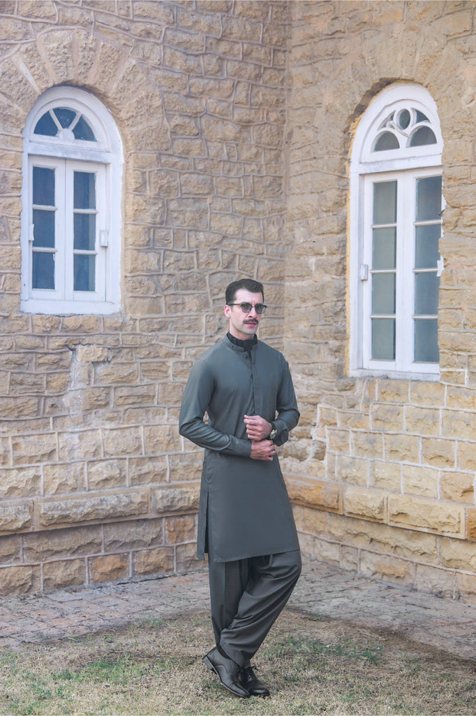 Grey Two-Tone Wash & Wear Shalwar Kameez (2-Piece) - Image 1