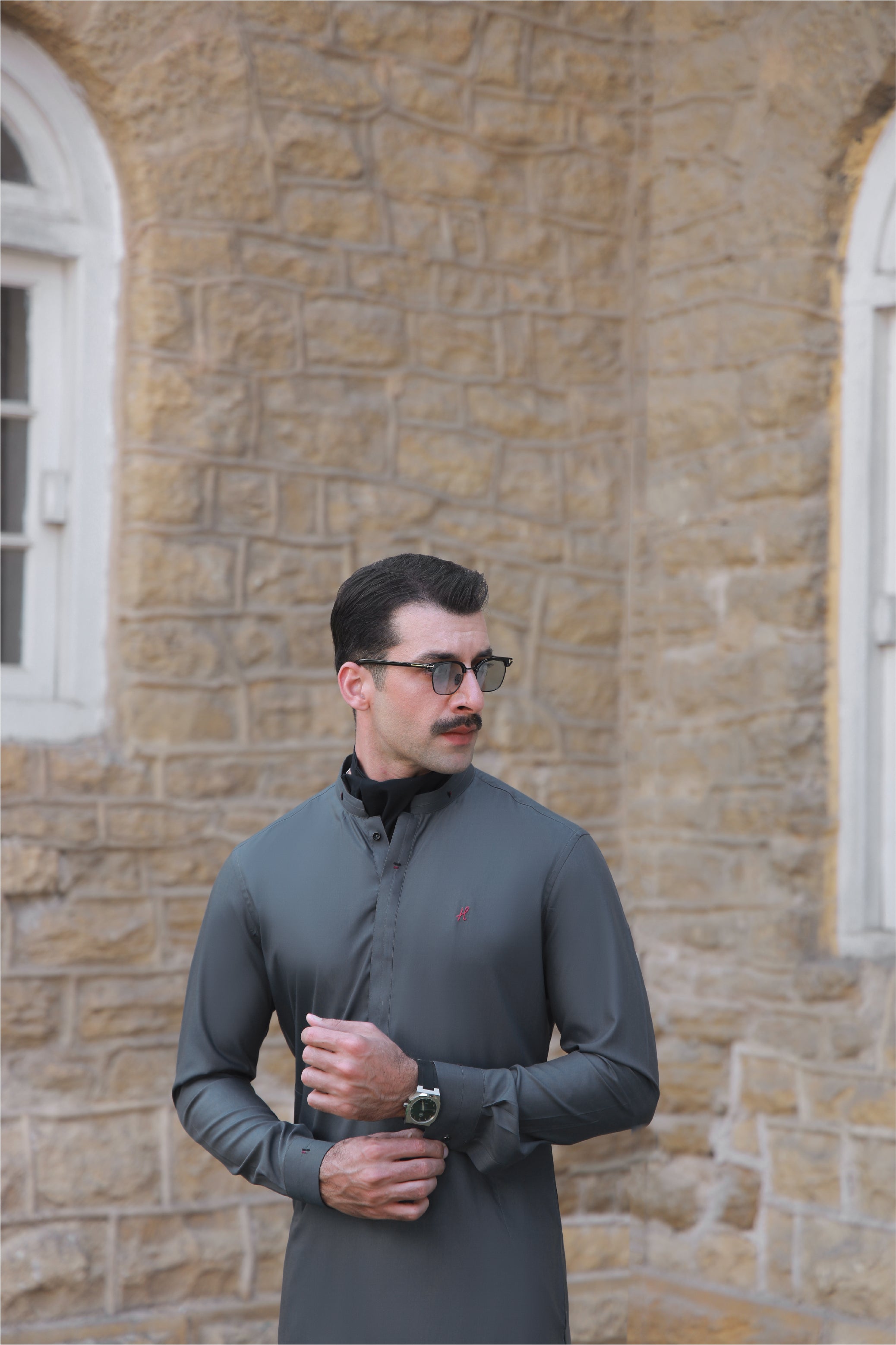 Grey Two-Tone Wash & Wear Shalwar Kameez (2-Piece) - Image 4