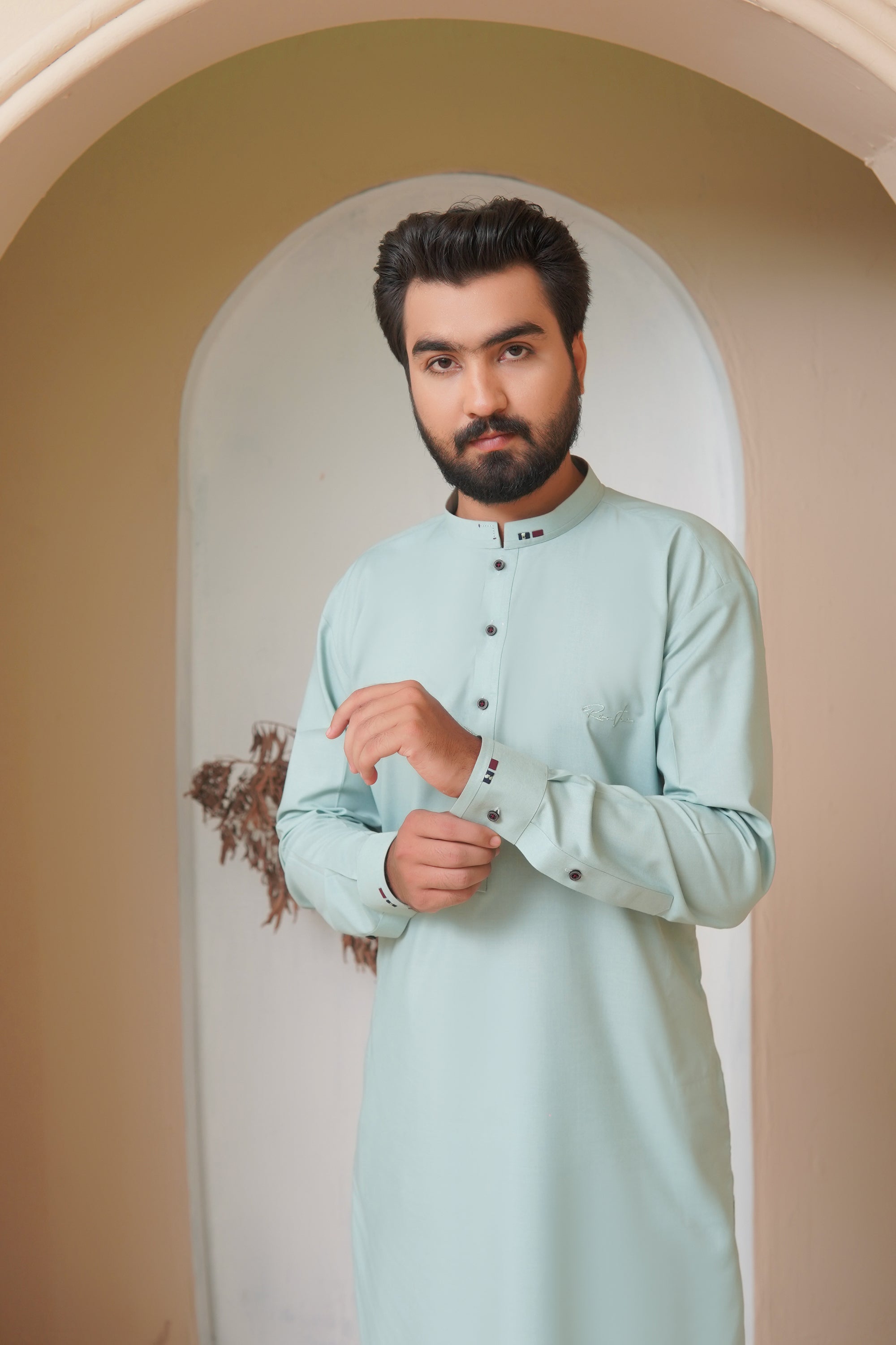 Mint Grey Wash & Wear Shalwar Kameez (2-Piece) - Image 1