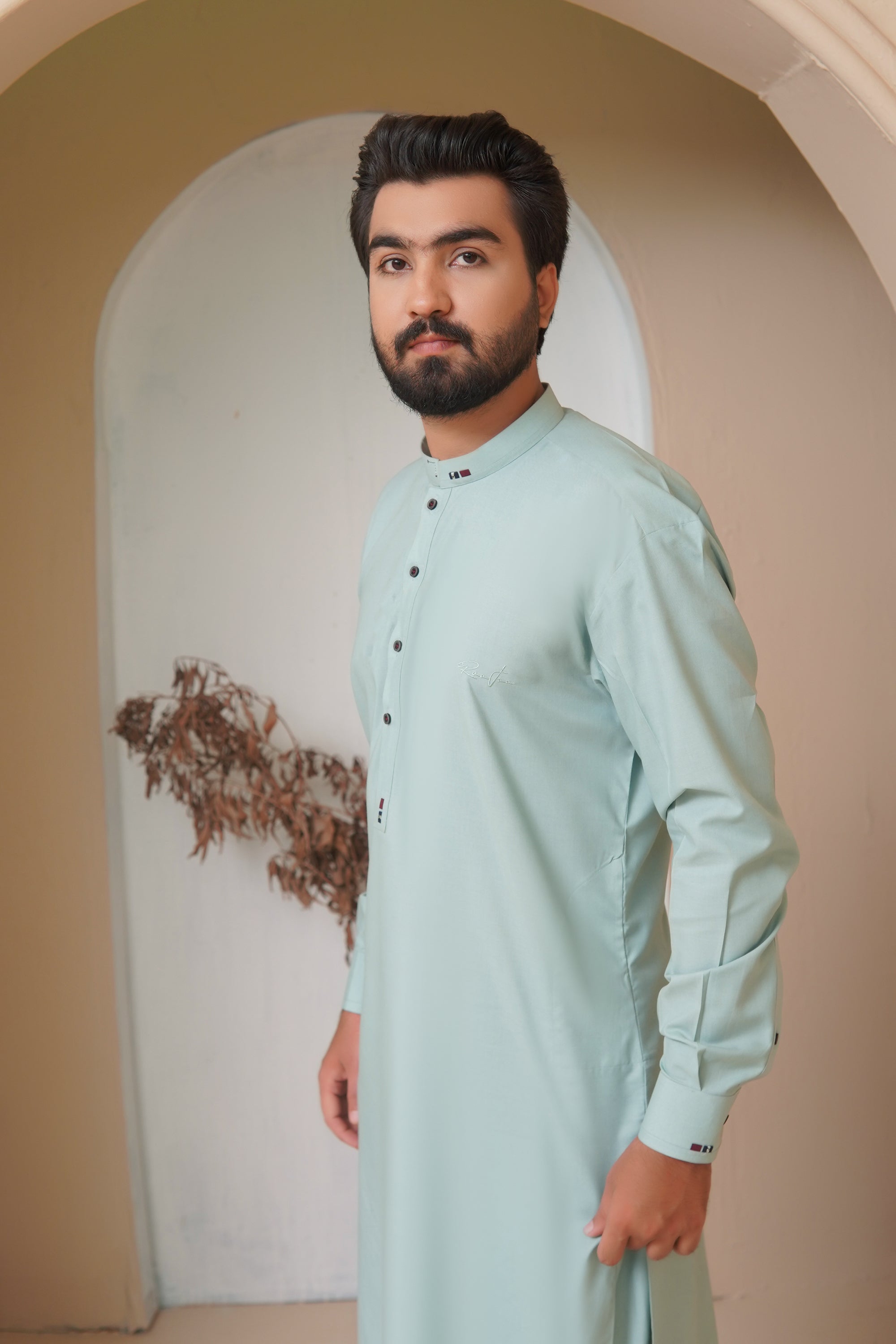 Mint Grey Wash & Wear Shalwar Kameez (2-Piece) - Image 3