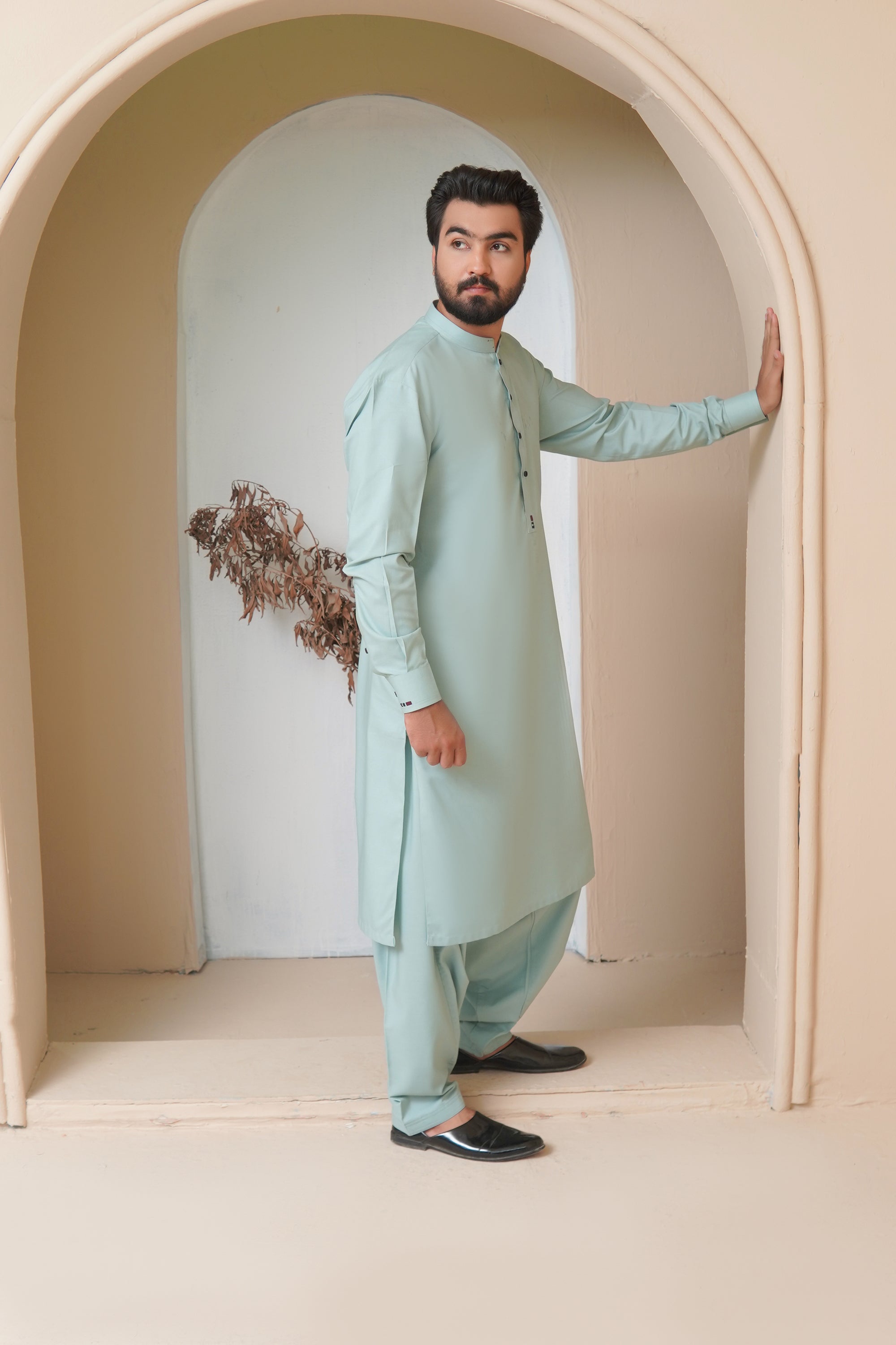 Mint Grey Wash & Wear Shalwar Kameez (2-Piece) - Image 4